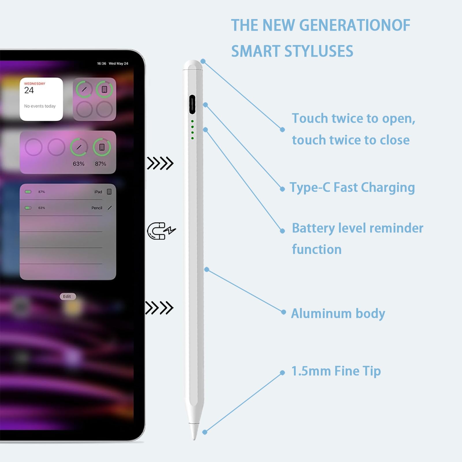 Premium Stylus Pen for iPad - Fast Charging Apple Pencil 1st Gen Replacement with Tilt Sensitivity & Palm Rejection - Compatible with iPad Pro 11