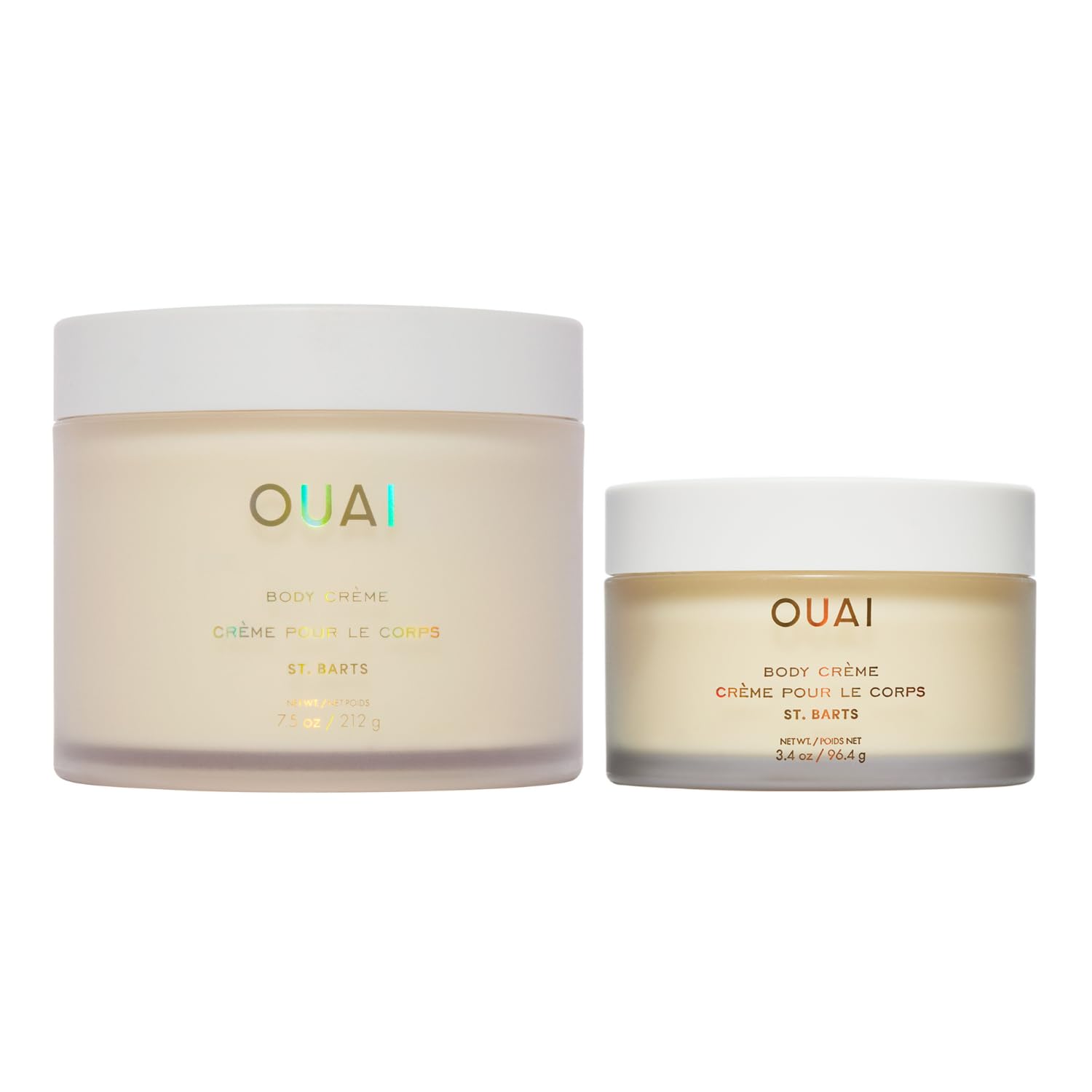 OUAI St. Barts Hydrating Body Cream Bundle with Cupuaçu Butter & Coconut Oil - Moisturizing Skin Care for Soft, Glowing Skin - Sulfate-Free Formula with Squalane (2-Pack, 7.5oz & 3.4oz) | Perfect for Dry Skin Care Routine, Post-Shower Moisturizer & Spa Day Self-Care