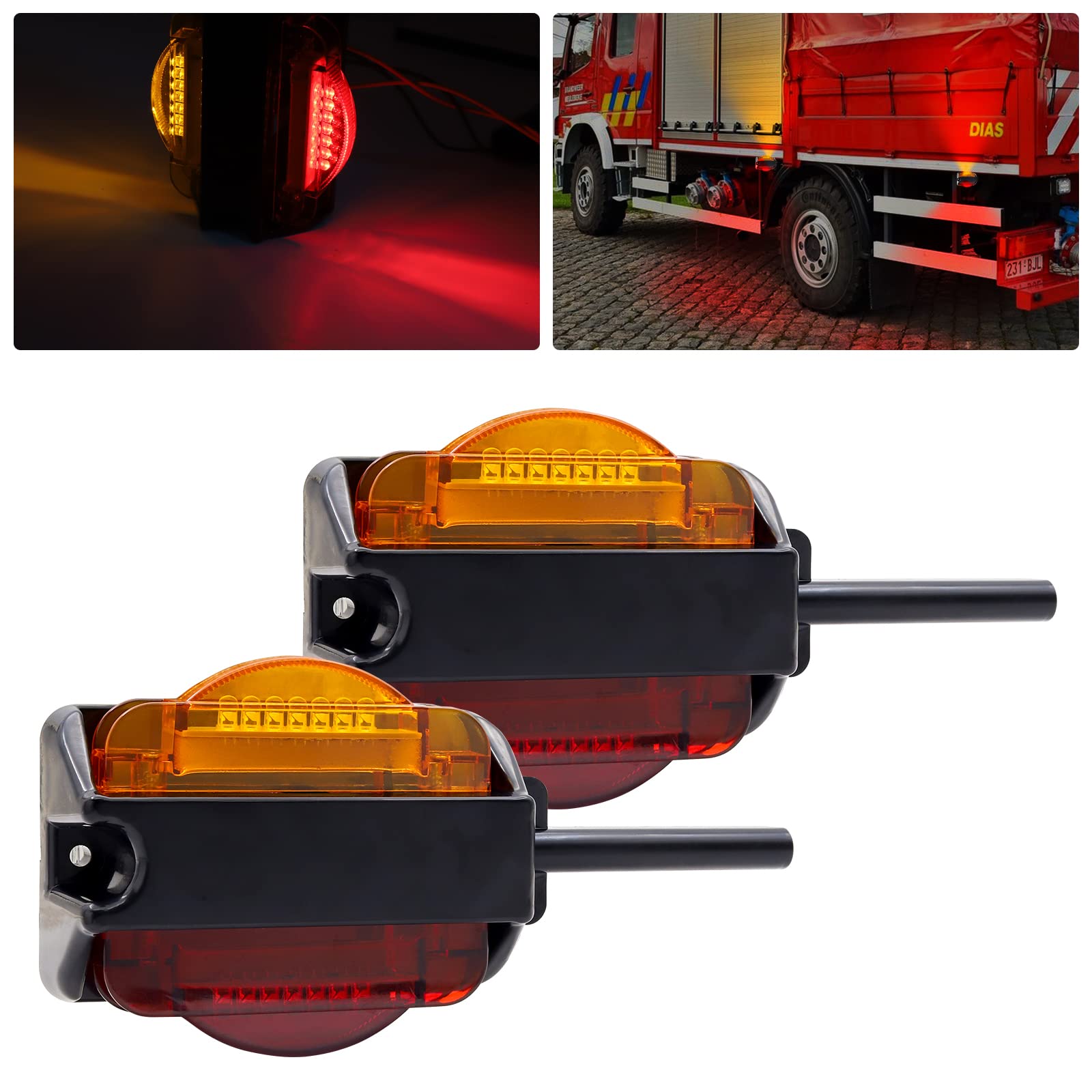 2PCS 14 LED Trailer Lights - Red & Amber Dual Face Truck Clearance Marker Lights with Brake, Stop, Turn Signal Indicators for Trailers, Lorries, Caravans, Vans & Tractors | Waterproof & Durable for Night Driving & Heavy-Duty Use