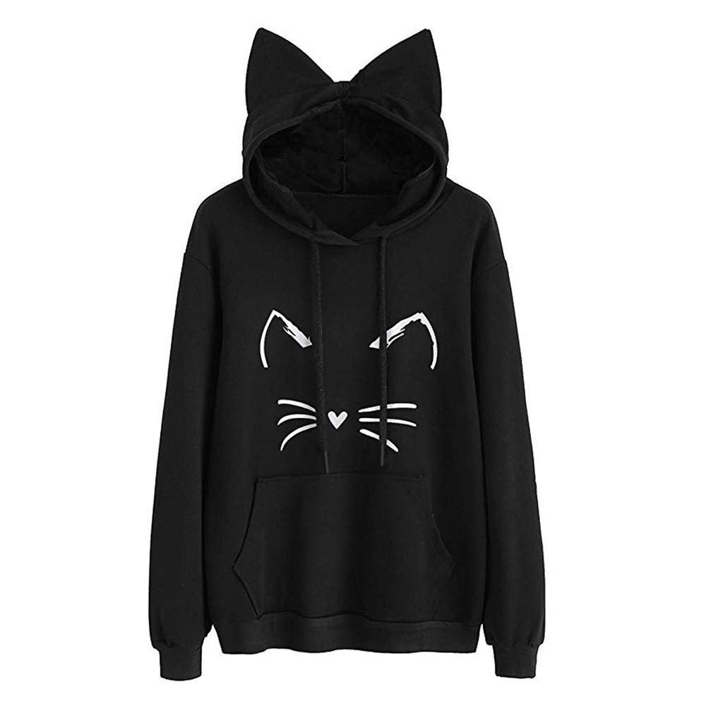 Cute Cat Ear Hoodie for Women - Long Sleeve Lightweight Pullover with Solid Color Print | Casual Wear for Outdoors, Work & Everyday Fashion