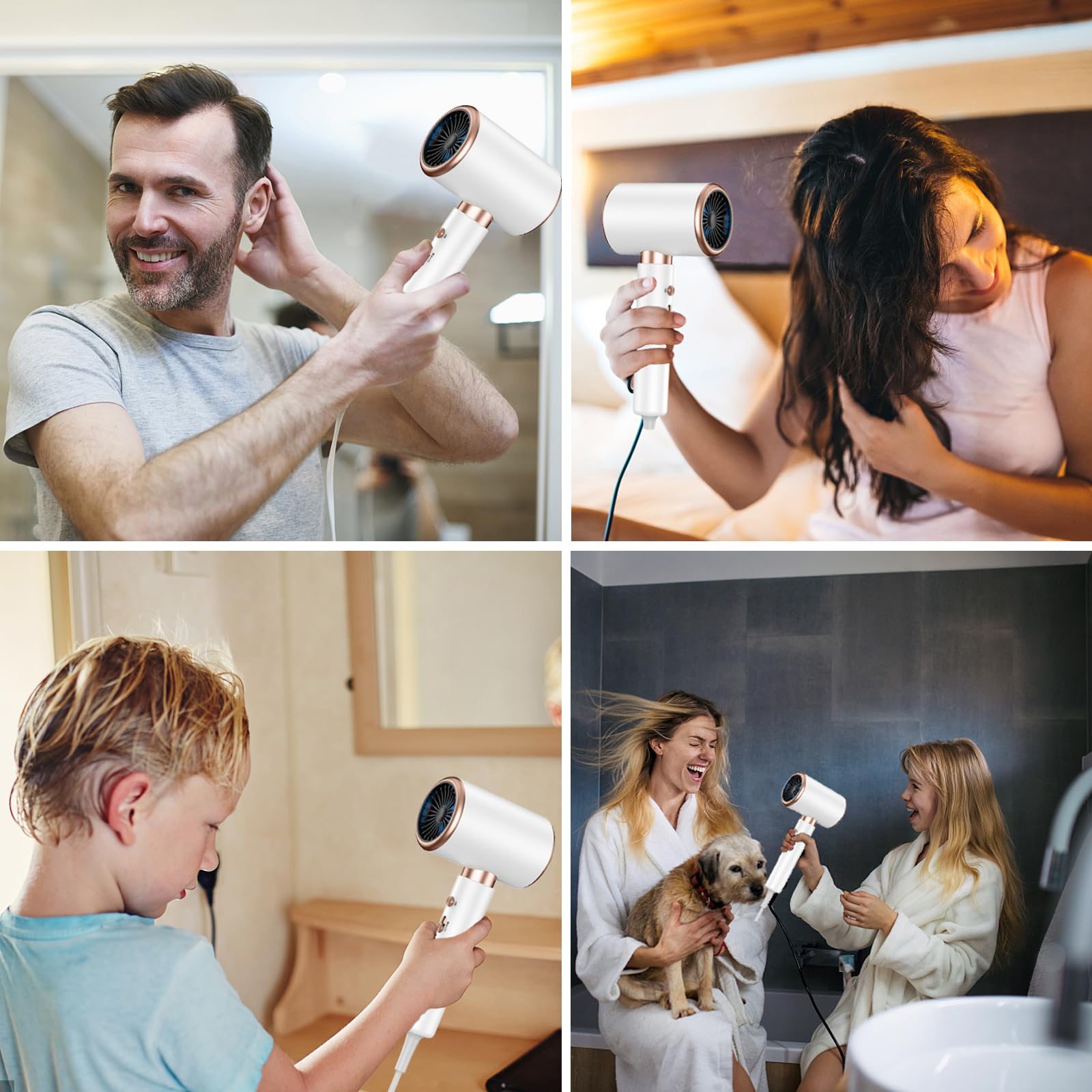**Bizcasa 2400W Professional Ionic Hair Dryer with Diffuser - 3 Heat & 2 Speed Settings for Salon, Home & Travel - Fast Drying & Frizz Control (White)**    *(Perfect for Styling, Quick Drying at Home, Salon Use & On-the-Go Travel)*