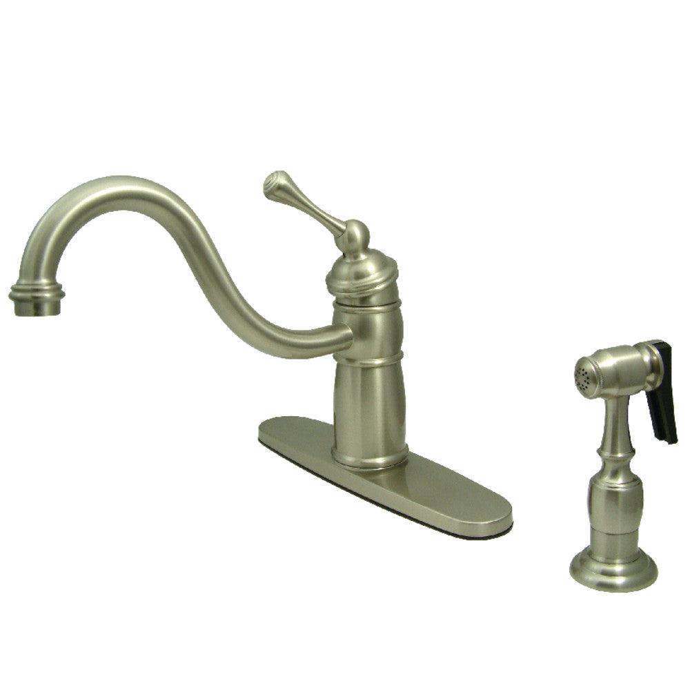 Kingston Brass KB1571BLBS Victorian Single Handle Kitchen Faucet with Pull Down Brass Sprayer - Perfect for Farmhouse, Traditional & Vintage Style Kitchens