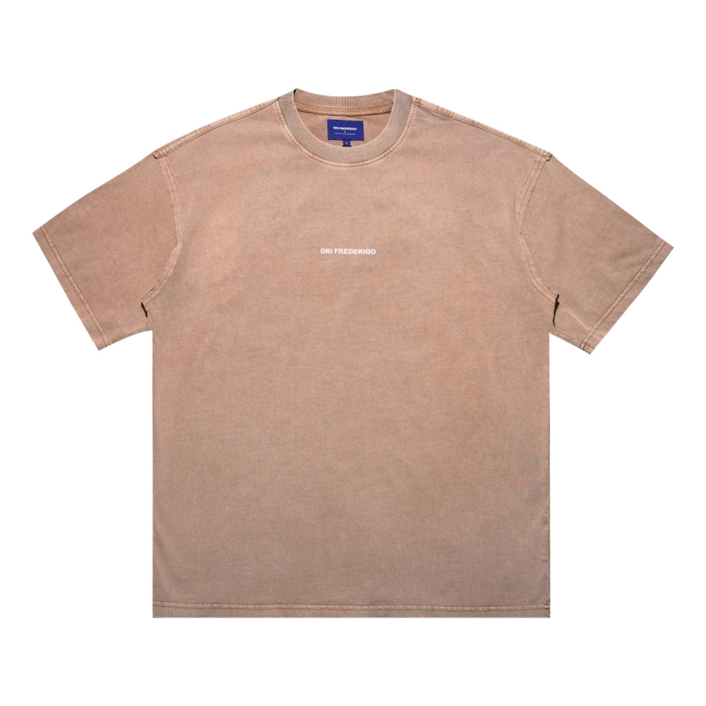 ORI FREDERIQO Overdyed Short Sleeve T-Shirt in Khaki - Casual Streetwear for Men, Perfect for Everyday Wear and Urban Fashion