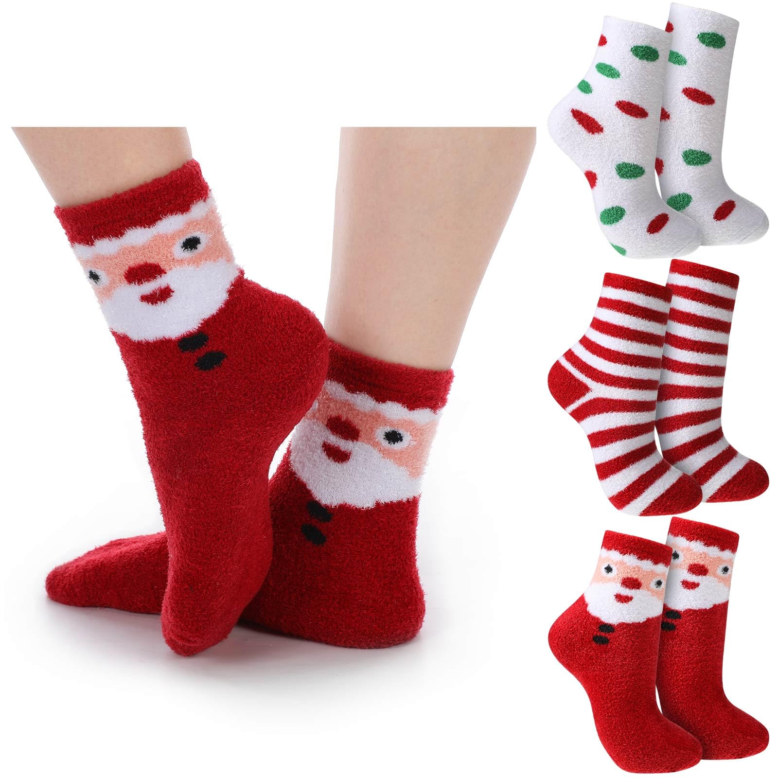 3 Pair Aloe Vera Infused Ultra Moisturizing Christmas Socks - Colorful Fuzzy Holiday Socks for Women & Men - Perfect for Spa, Gift Giving & Winter Comfort