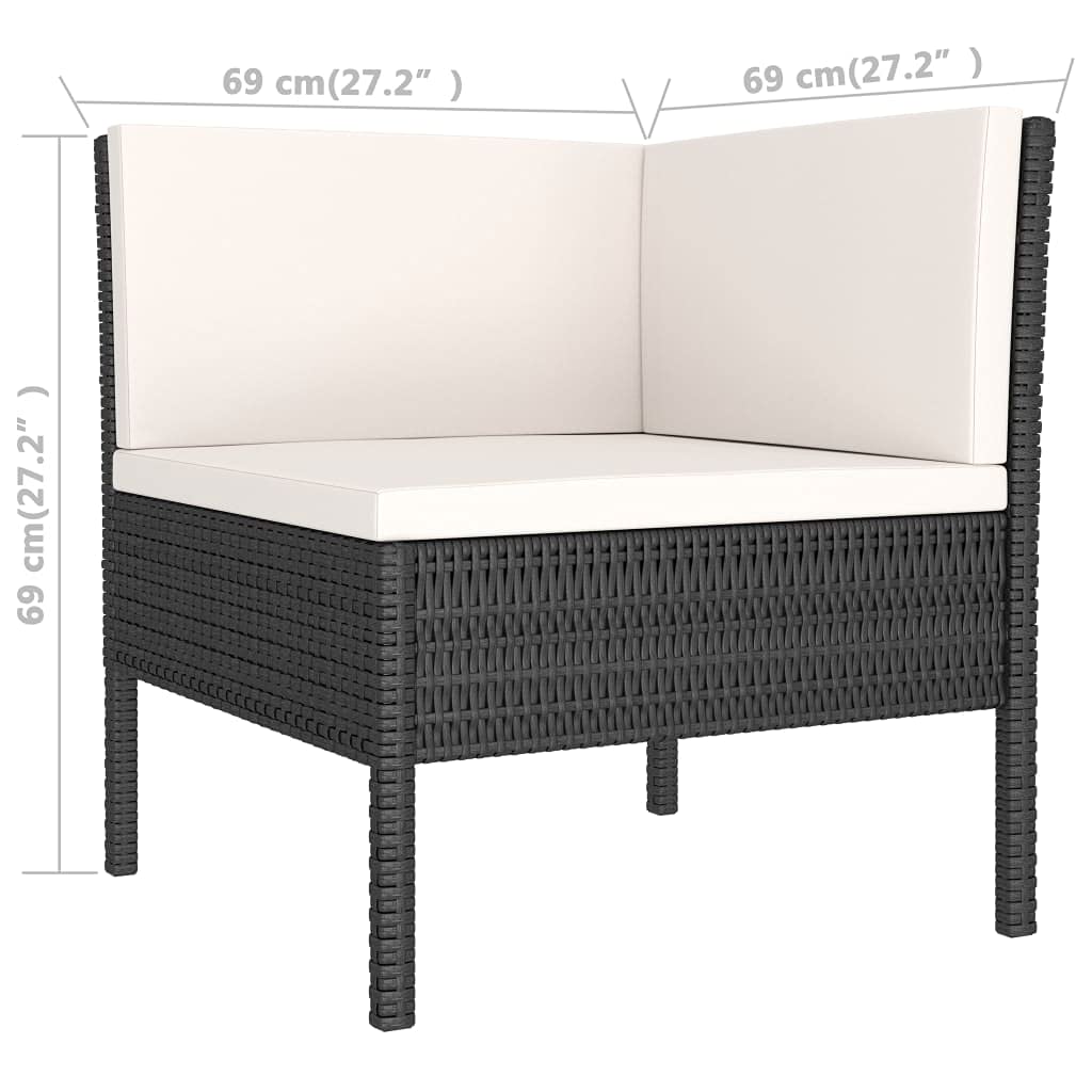 2-Piece Black Poly Rattan Garden Lounge Set with Cushions - Outdoor Patio Furniture, Corner Sofa Conversation Set for Backyard, Deck, or Poolside Relaxation
