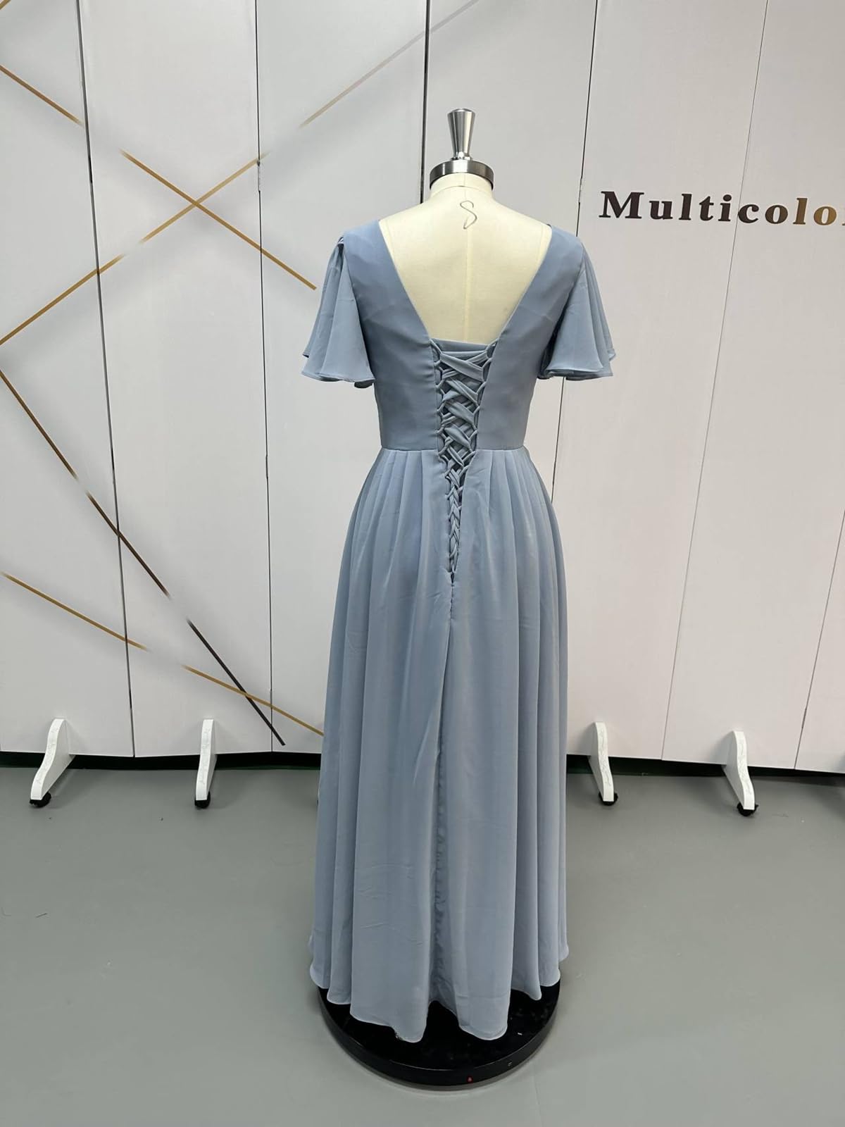 Elegant V-Neck Chiffon Bridesmaid Dress with Sleeves - Long Formal Evening Gown for Weddings, Parties & Special Occasions