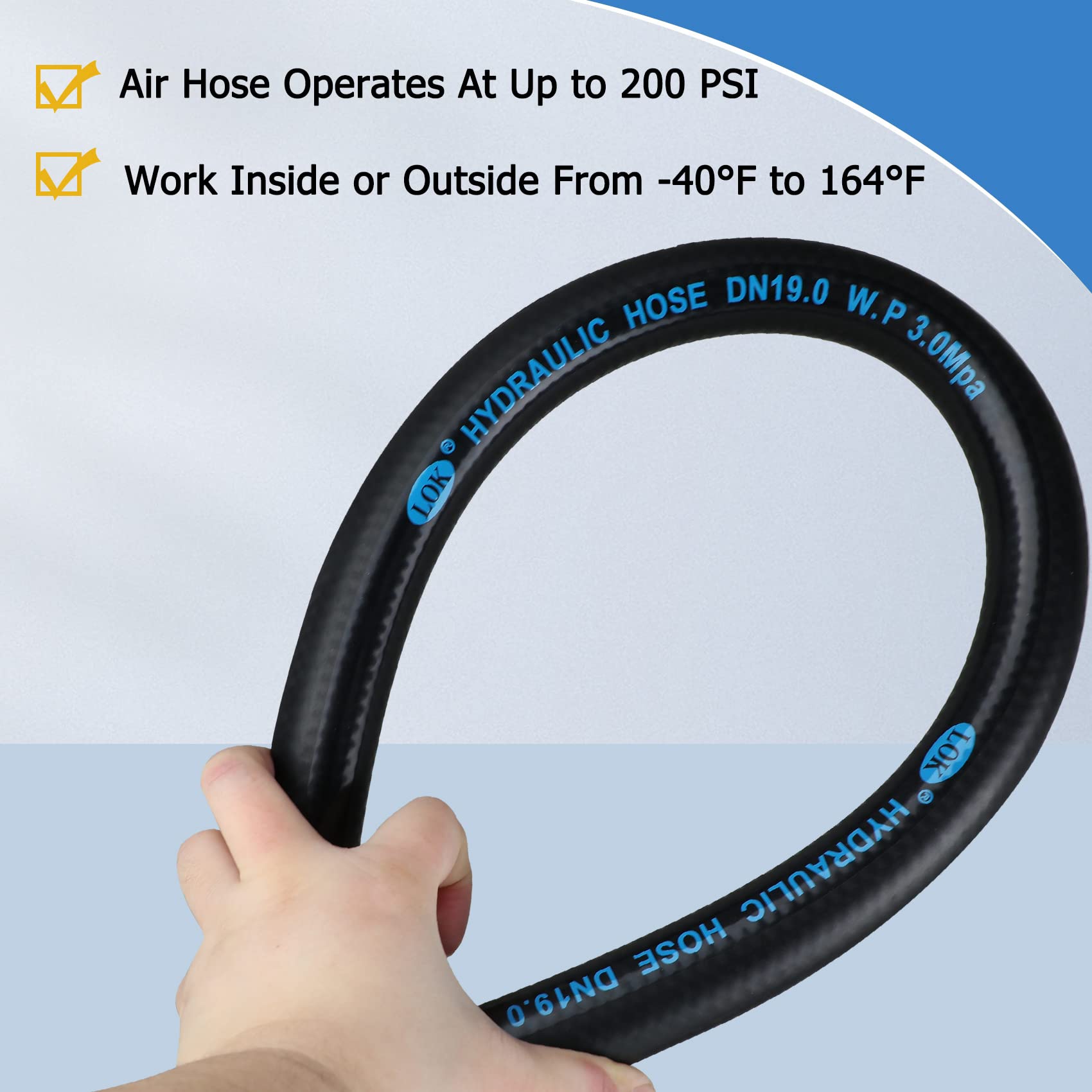 3/4 x 3 Feet Heavy Duty Rubber Air Compressor Hose with 3/4