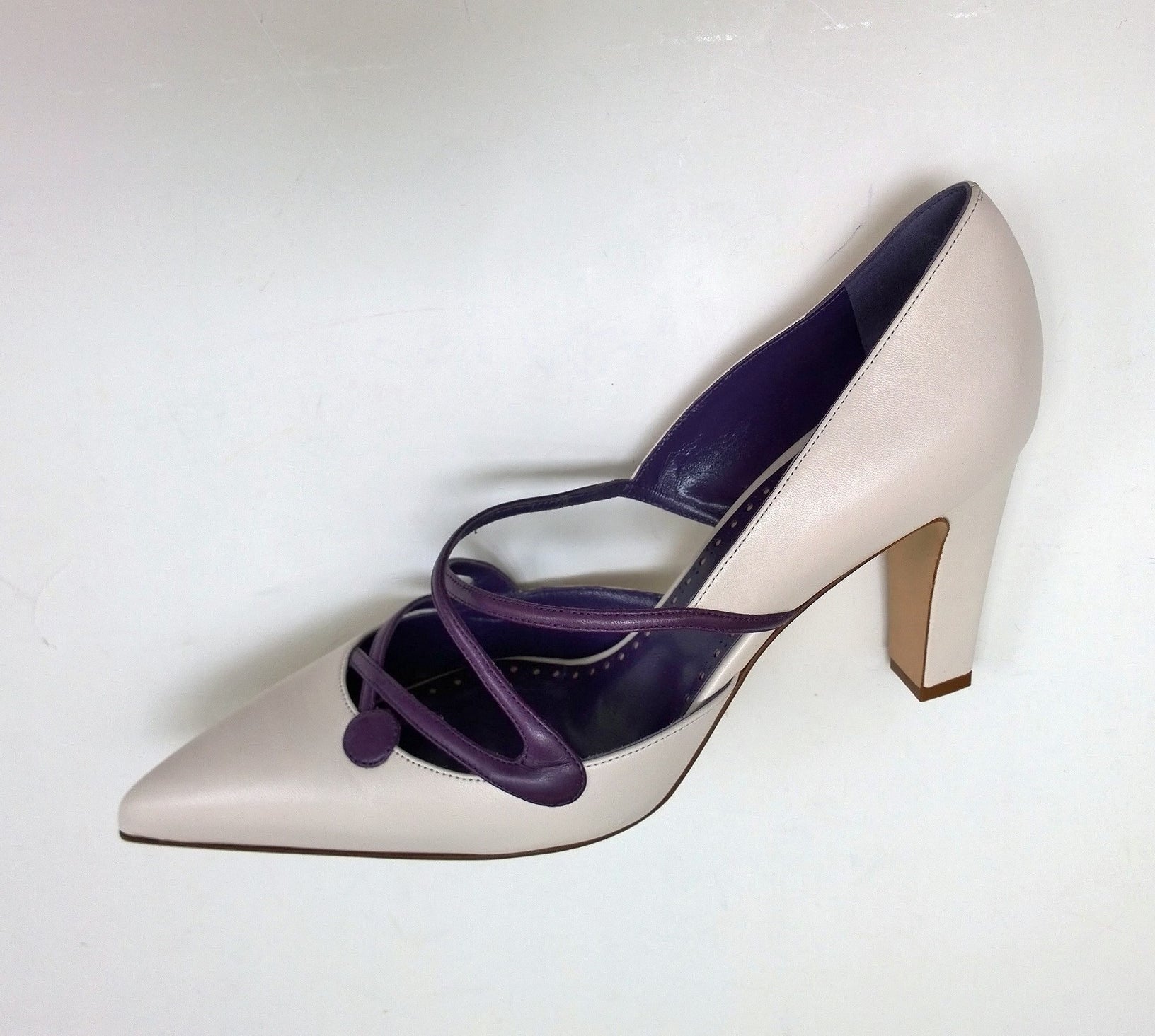 Manolo Blahnik Husnu 90 Block Heels - Cream Grey Leather Cutout Pumps for Women | Perfect for Weddings, Parties & Evening Events
