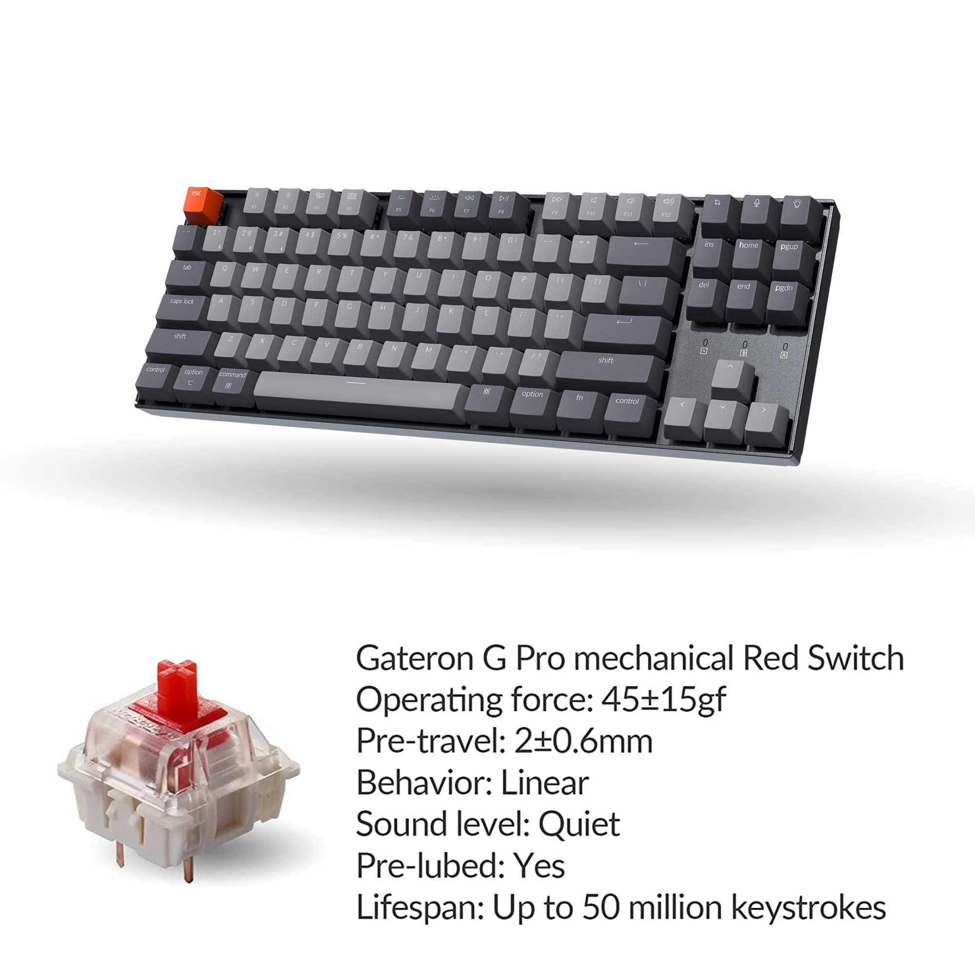 Keychron K8 Wireless Mechanical Keyboard - Tenkeyless, RGB Backlit, Bluetooth 5.1, USB-C Wired, Gateron G Pro Red Switches - Compatible with Mac & Windows PC - Perfect for Gaming, Coding & Office Work