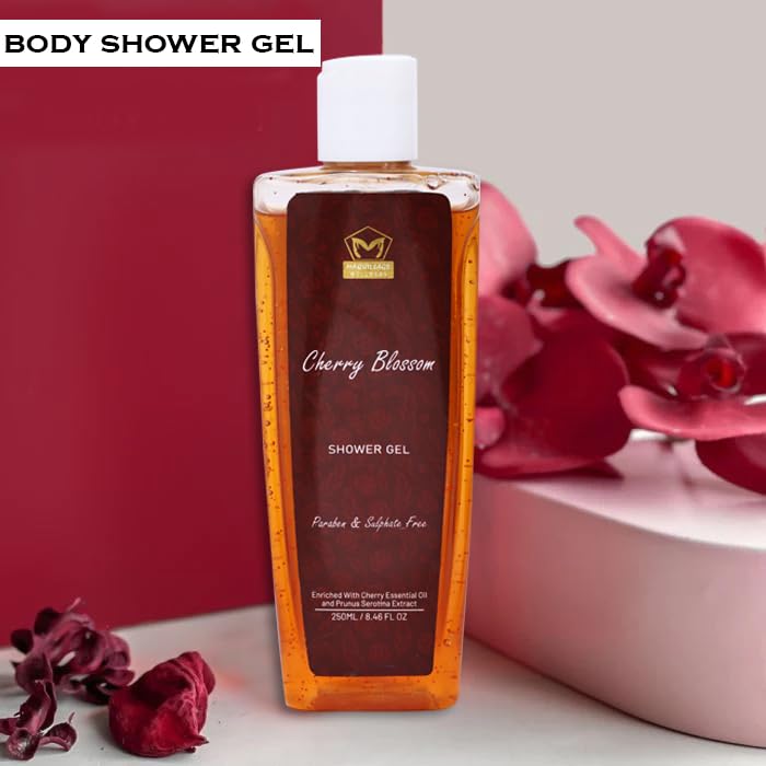 Maquillage Wellness Cherry Blossom Shower Gel - Soothing & Nourishing Body Wash with Cherry Essential Oil for Men & Women | 250ml Hydrating Formula for Dry Skin | Perfect for Daily Shower & Spa Relaxation