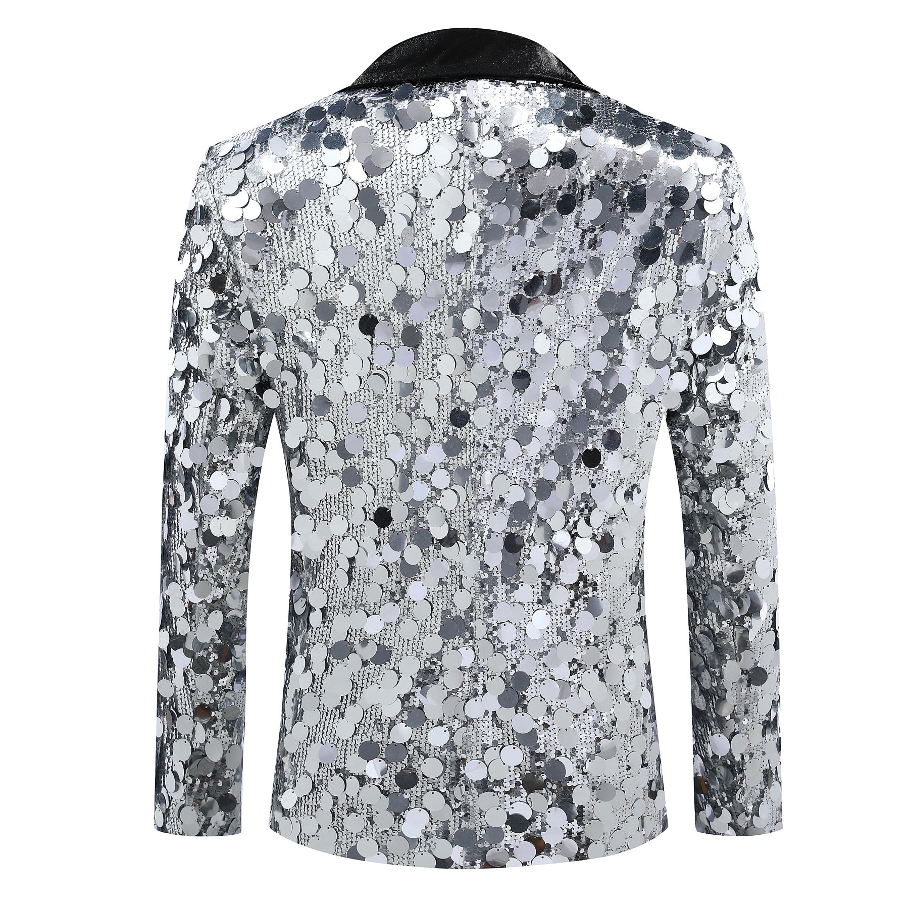 Men's Silver Sequined Single Button Blazer Jacket - Stylish Formal Wear for Parties, Weddings & Special Occasions