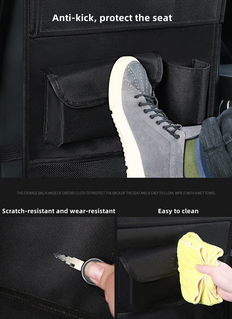 2-Pack Car Backseat Organizer with Foldable Table Tray & Tablet Holder - Waterproof Seat Back Protectors & Kick Mats for Kids - Perfect for Road Trips, School Commutes & Family Travel Accessories