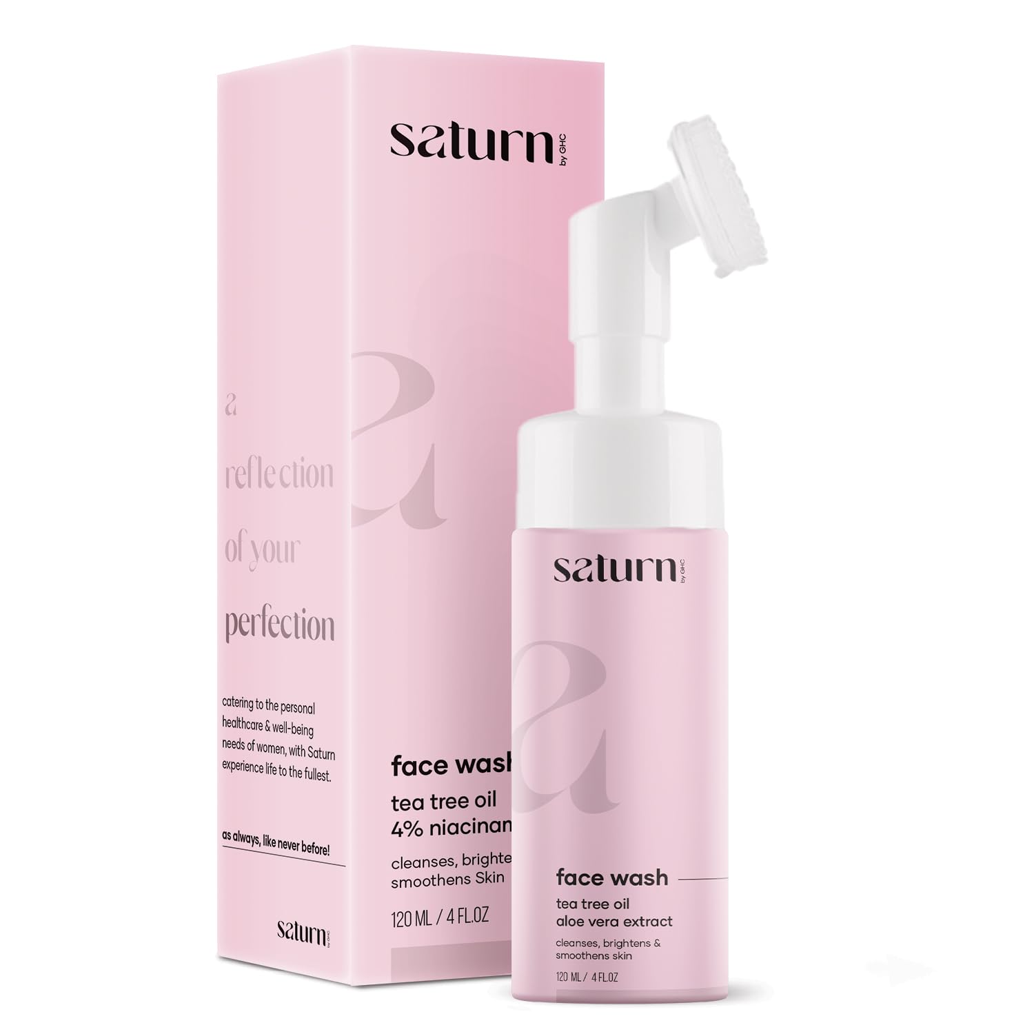 GHC Saturn Shower Combo - Foaming Face Wash & Body Wash with Built-In Face Brush for Hydration, Acne & Oil Control - Deep Cleansing, Nourishing & Moisturizing (120ml, FW-123) | Perfect for Daily Skincare Routine & Travel-Friendly Beauty Essential