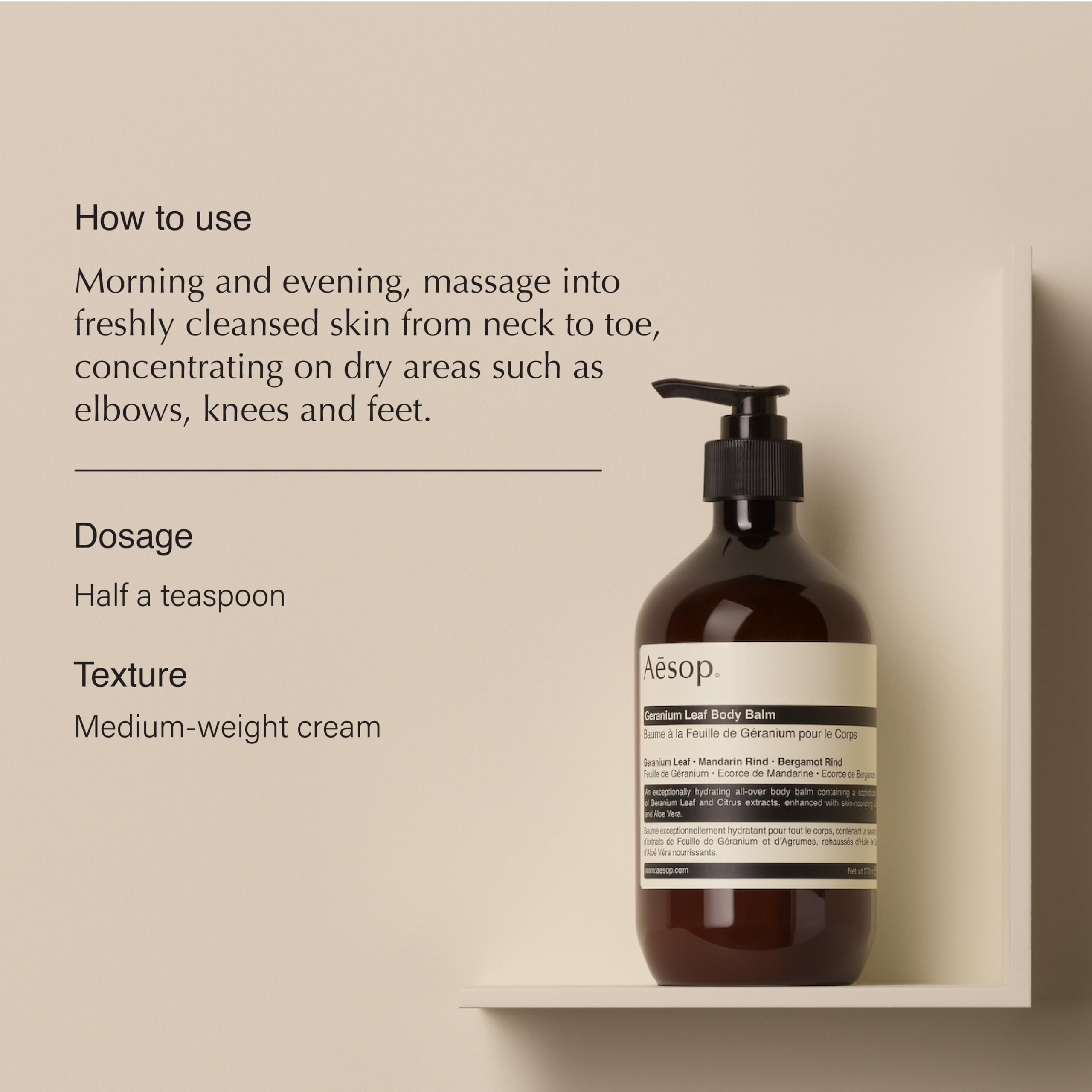 Aesop Geranium Leaf Body Balm - 16.5 oz | Nourishing Body Cream with Nut Oils, Geranium & Citrus Extracts for Soft, Hydrated Skin | Perfect for Dry Skin Care & Post-Shower Moisturizing