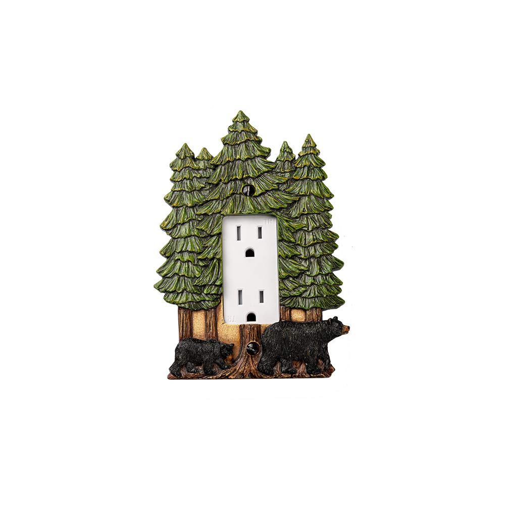 Black Bear Single Rocker Switch Cover - Pine Tree Light Switch Plate Cover - Durable Polyresin Wall Plate for Home & Cabin Decor - Perfect for Rustic, Lodge, and Wildlife-Themed Rooms