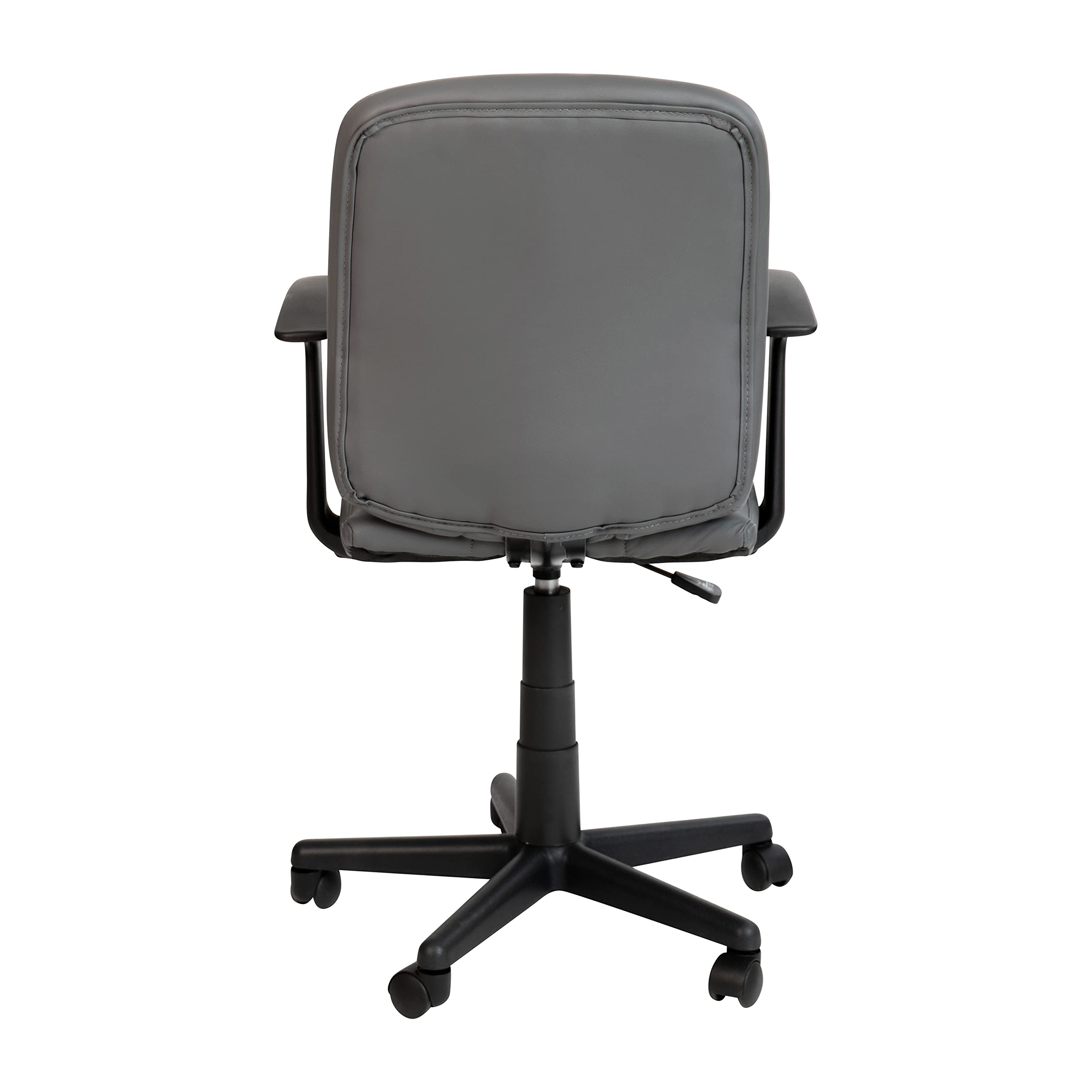 Ergonomic Mid Back Swivel Task Chair with Adjustable Arms - Gray Vinyl Upholstery, Tufted Back & 360° Rotation - Perfect for Office, Home Workspace & Gaming Setup