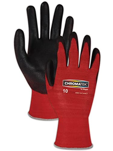 MAGID Dry Grip Level A2 Cut Resistant Work Gloves - 24 Pairs, Polyurethane Coated, Size 7/S, 15-Gauge Hyperon Shell, Reusable, Red (CT500) - Perfect for Construction, Manufacturing & Food Processing Safety