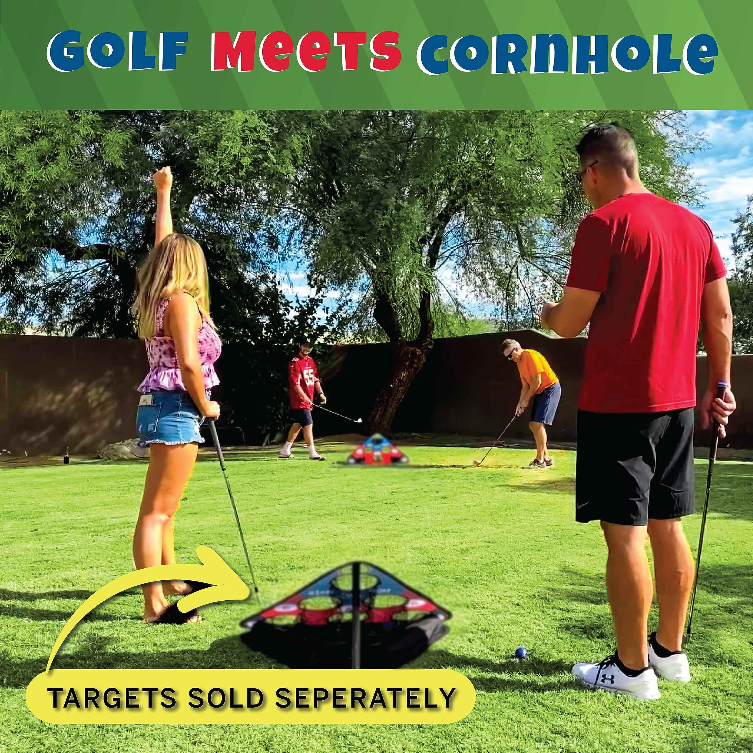 2X Non-Slip Golf Mats & 8X Foam Golf Balls Set - Portable Backyard Golf Game for Adults & Kids | Perfect for Indoor, Outdoor, Beach, Poolside & Tailgating Parties | Fun Cornhole-Style Golf Challenge Game