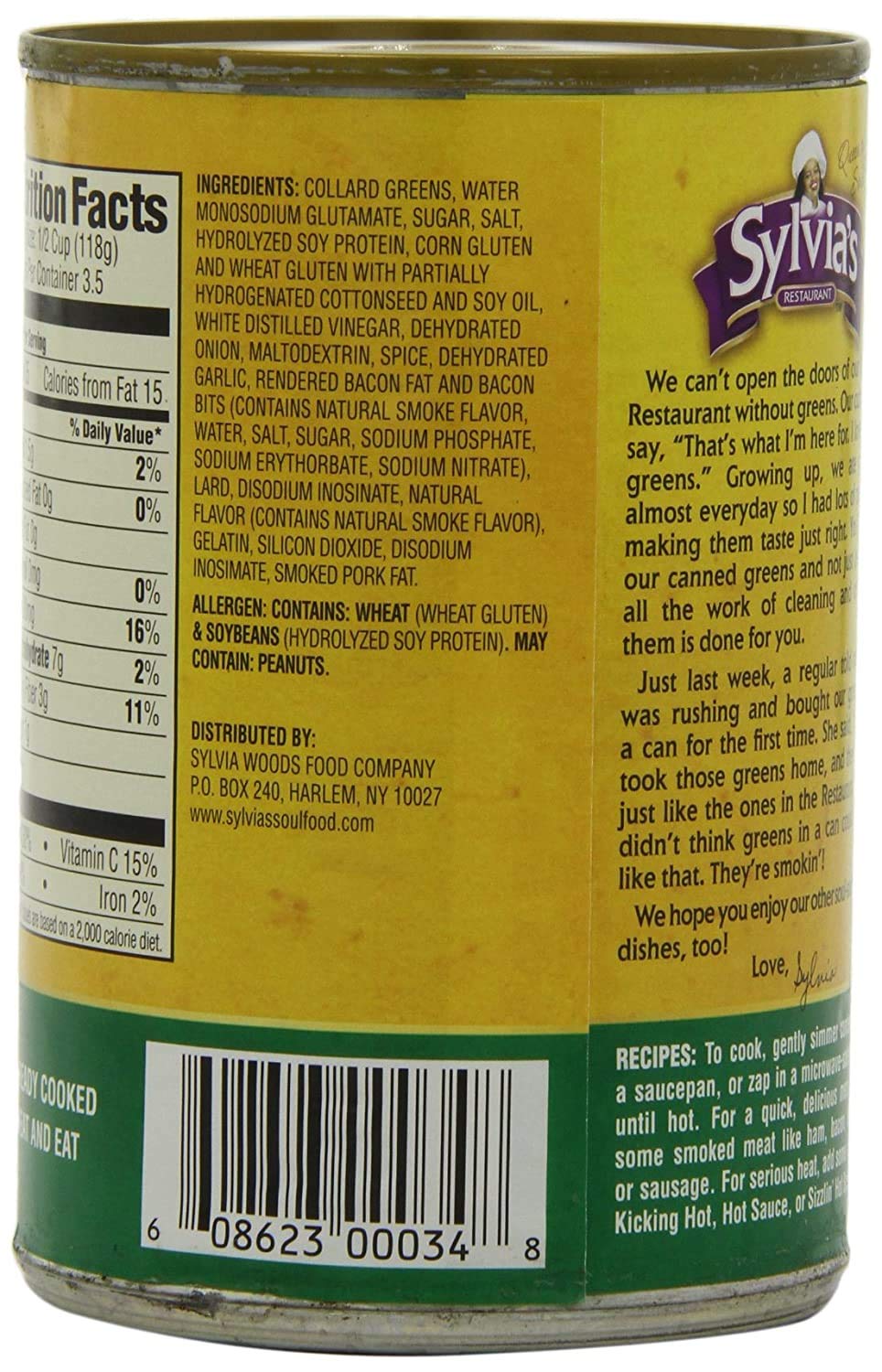 Organic Sylvia's Collard Greens, 14.5 oz (Pack of 4) - Canned Southern Style Greens for Soul Food, Cooking & Healthy Meals - Perfect for Stews, Side Dishes & Family Dinners