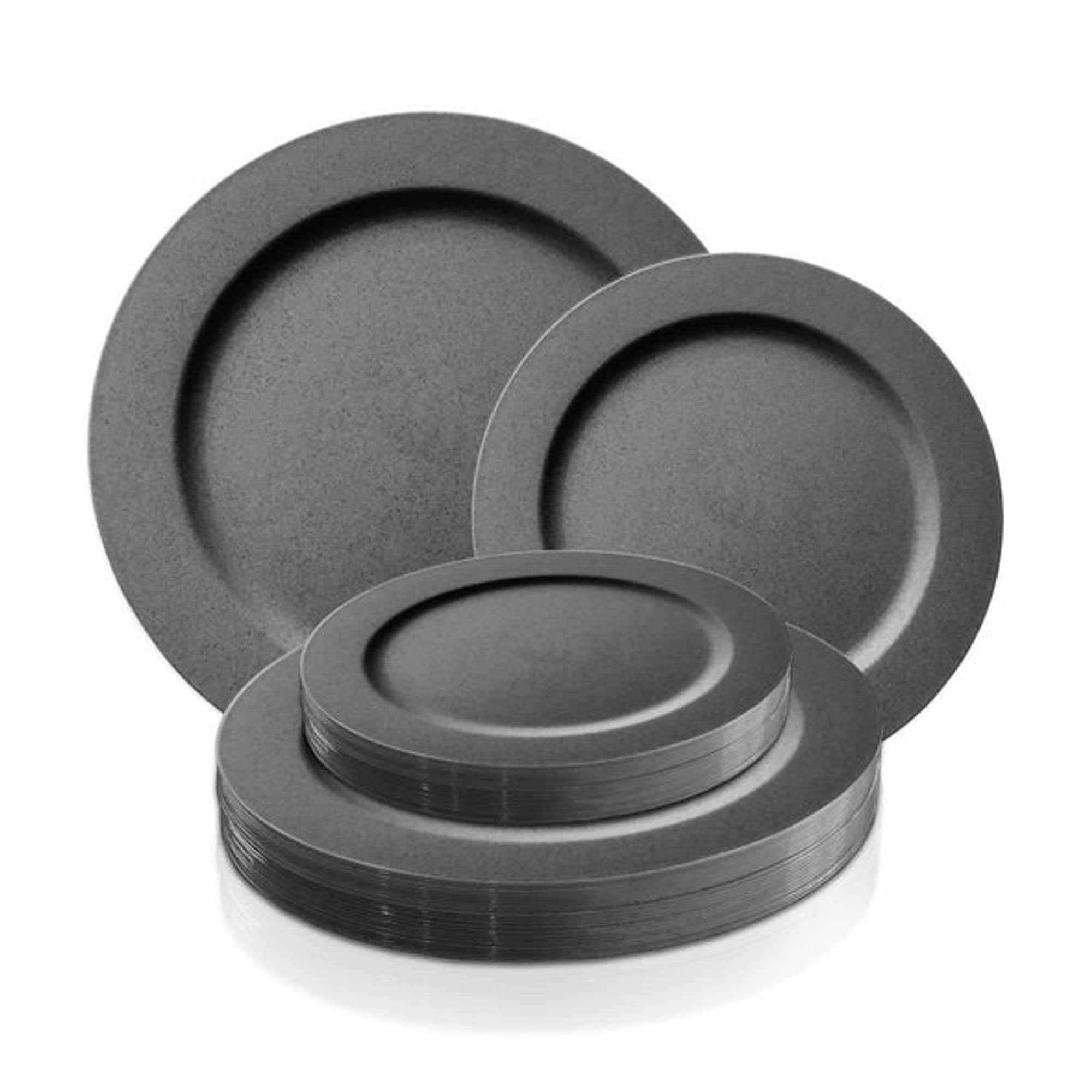 Premium Disposable Plastic Plates Set - 240pcs Matte Round Dinnerware (120 Dinner Plates + 120 Salad Plates) Charcoal Gray for Wedding, Party, Catering & Events - Elegant & Durable Disposable Tableware for Home, Restaurant & Outdoor Use