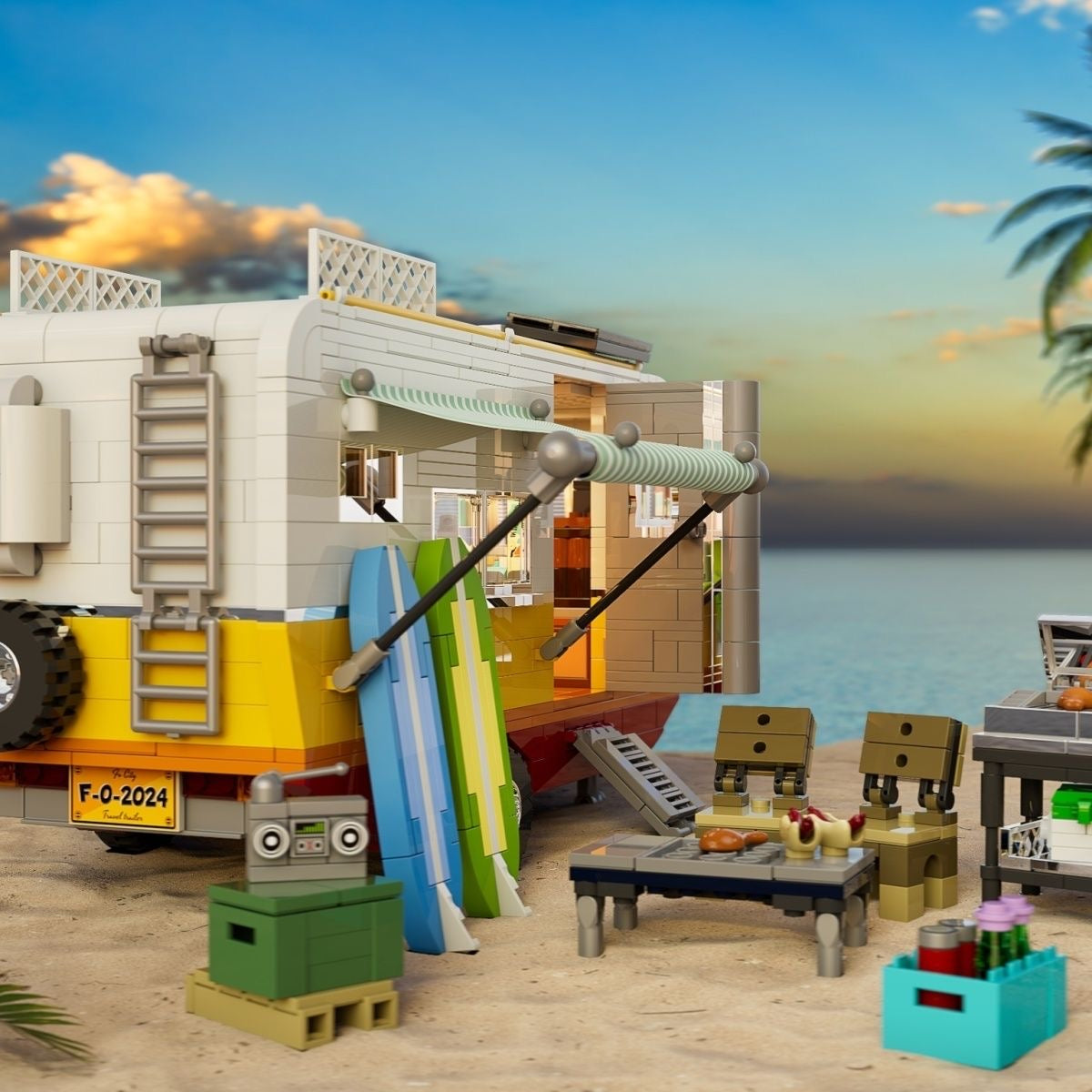 Funwhole F9032 Beach RV Travel Trailer Toy - Miniature Camper Van Model for Kids & Collectors - Perfect for Camping Adventures, Road Trips & Pretend Play