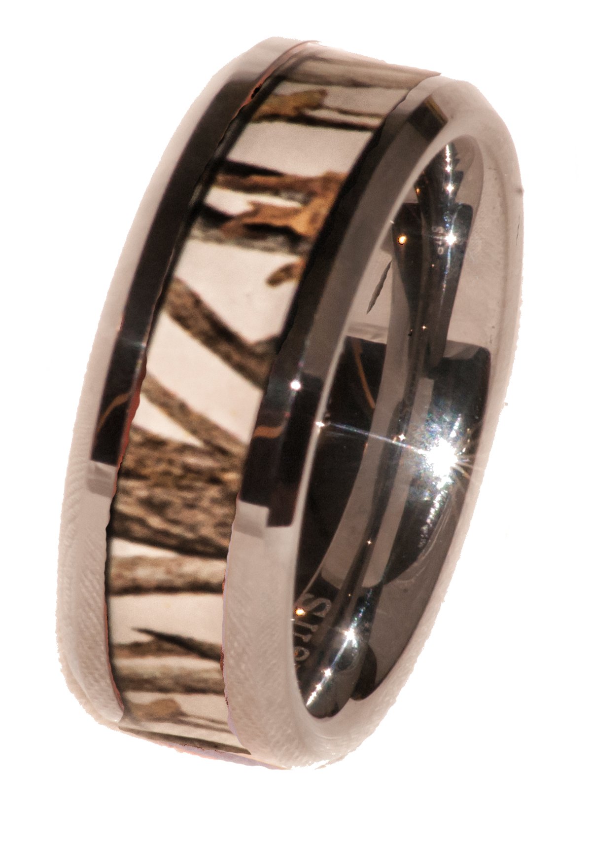 Southern Designs White Camo Silver Titanium 8mm Rings for Men - Durable Hunting Jewelry with 1 Year Warranty (Size 9.5) - Perfect for Outdoor Adventures, Camping & Hunting Gifts