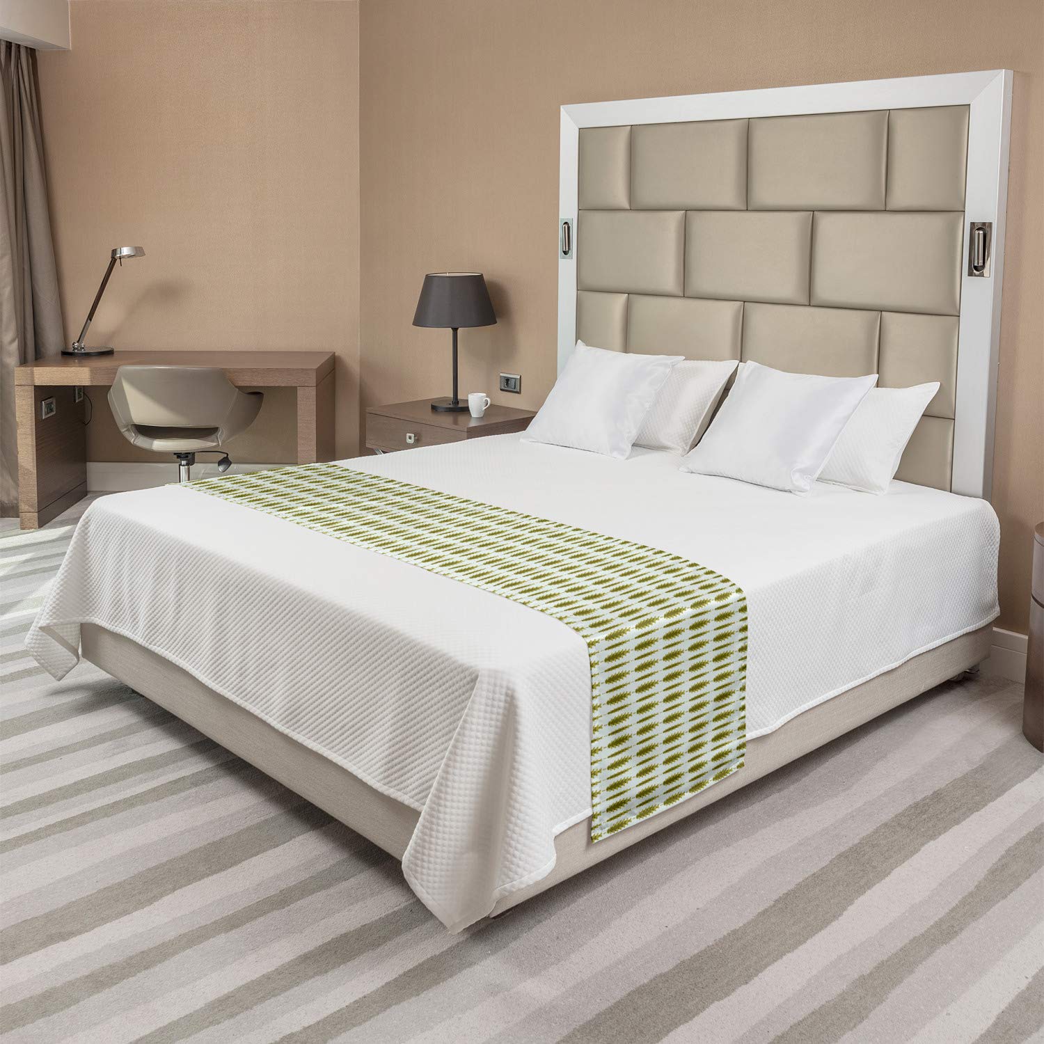 Ambesonne Abstract Pinecone Silhouette Bed Runner - Christmas Themed Decorative Bed Scarf for Queen Size Beds in Fawn & Khaki | Perfect for Holiday Home Decor, Hotel Room Accents & Guest Bedroom Styling