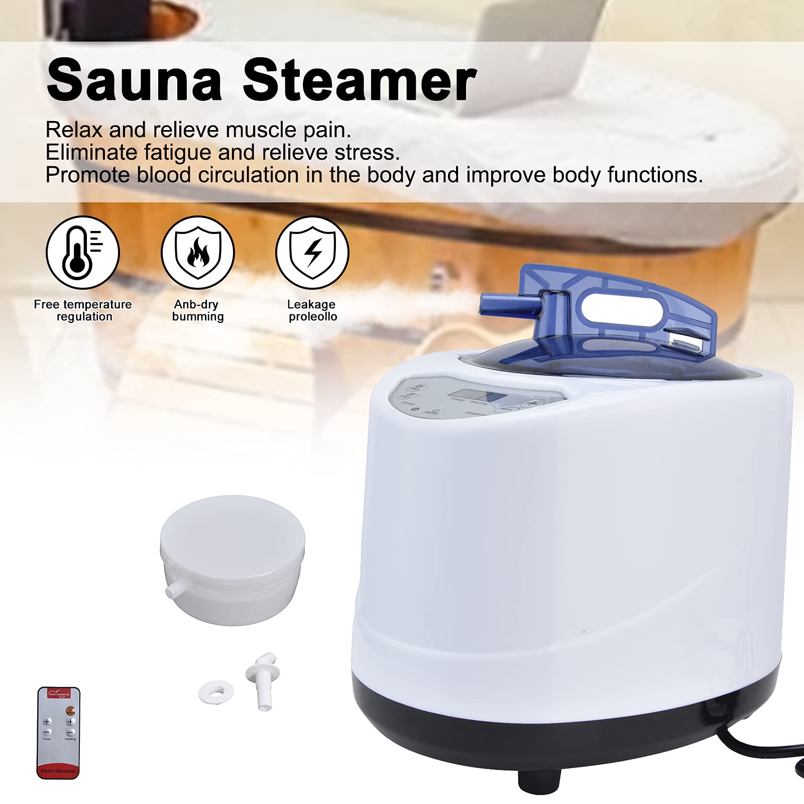 Portable 2.68L Sauna Steamer with Timer - 304 Stainless Steel Steam Generator for Home Spa, Body Relaxation & Detox - Perfect for Shower Steam Therapy, Facial Care and Post-Workout Recovery (EU Plug)