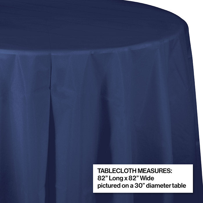 12-Piece Bulk Navy Blue Round Plastic Table Covers (82-Inch) - Perfect for Parties, Events & Outdoor Dining