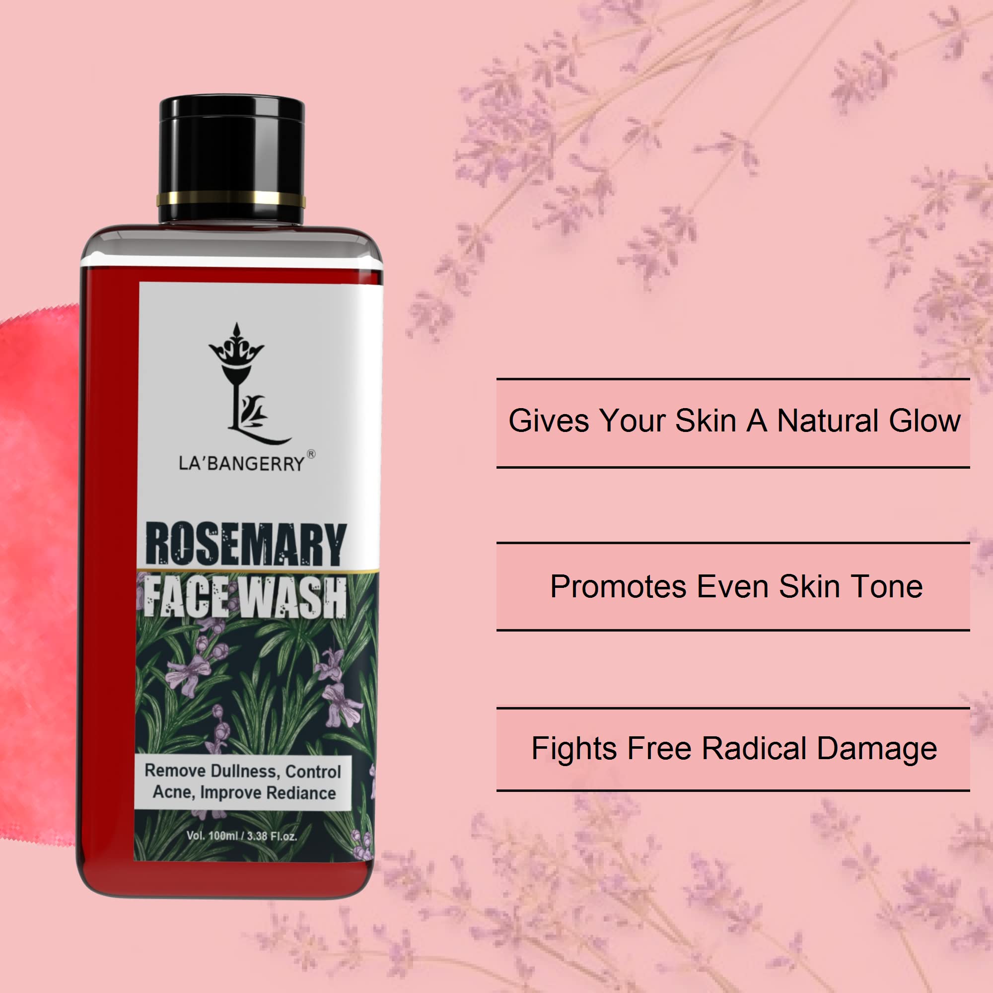 LA'BANGERRY Rosemary Facial Cleanser - Instant Refresh & Deep Cleansing | No-Rinse Formula with Rosemary Extract | 100ml | Perfect for Travel, Gym & On-the-Go Skincare