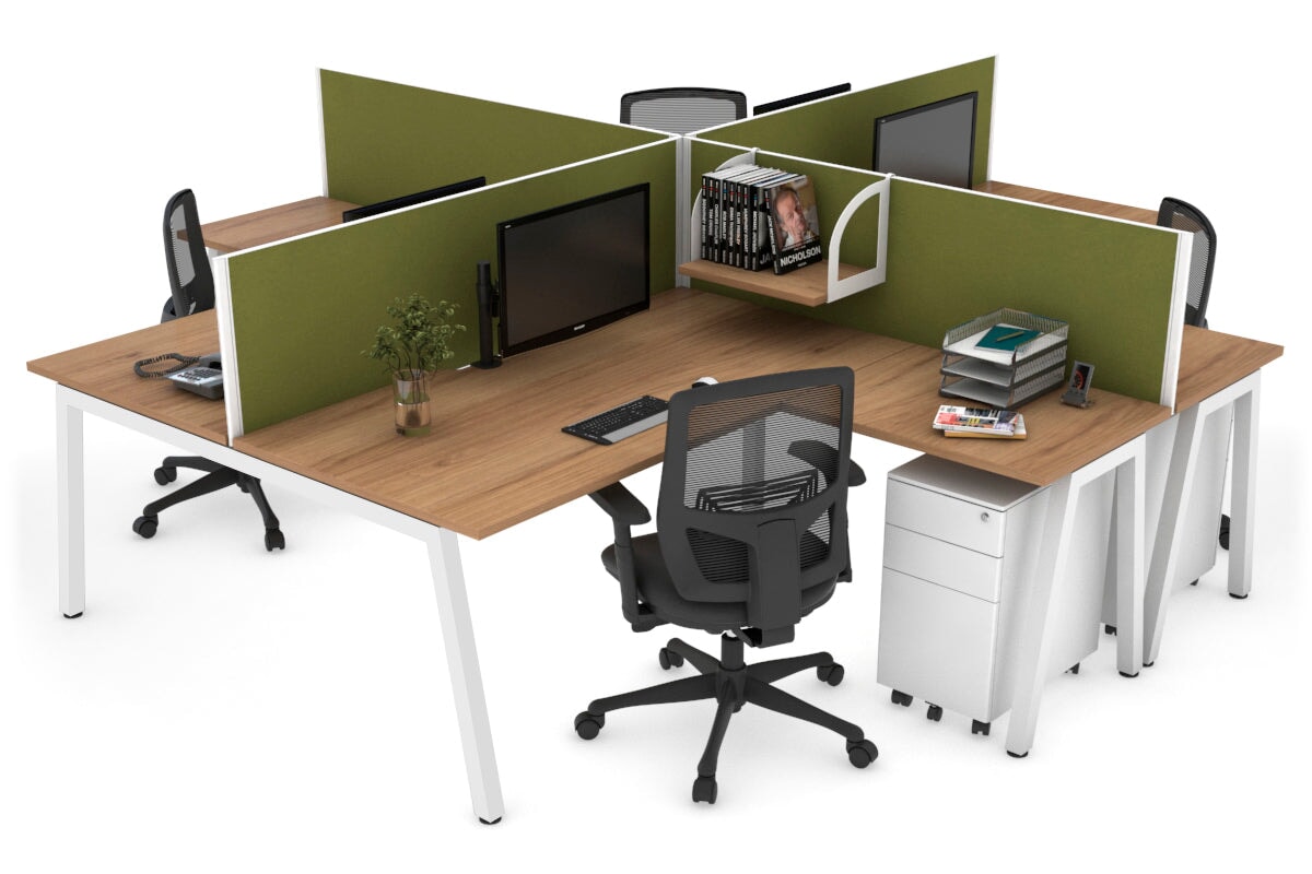 Quadro A Legs 4-Person Corner Workstation Desk - 1600L x 1800W with Cable Management - Modern Office & Home Workspace Solution for Professionals