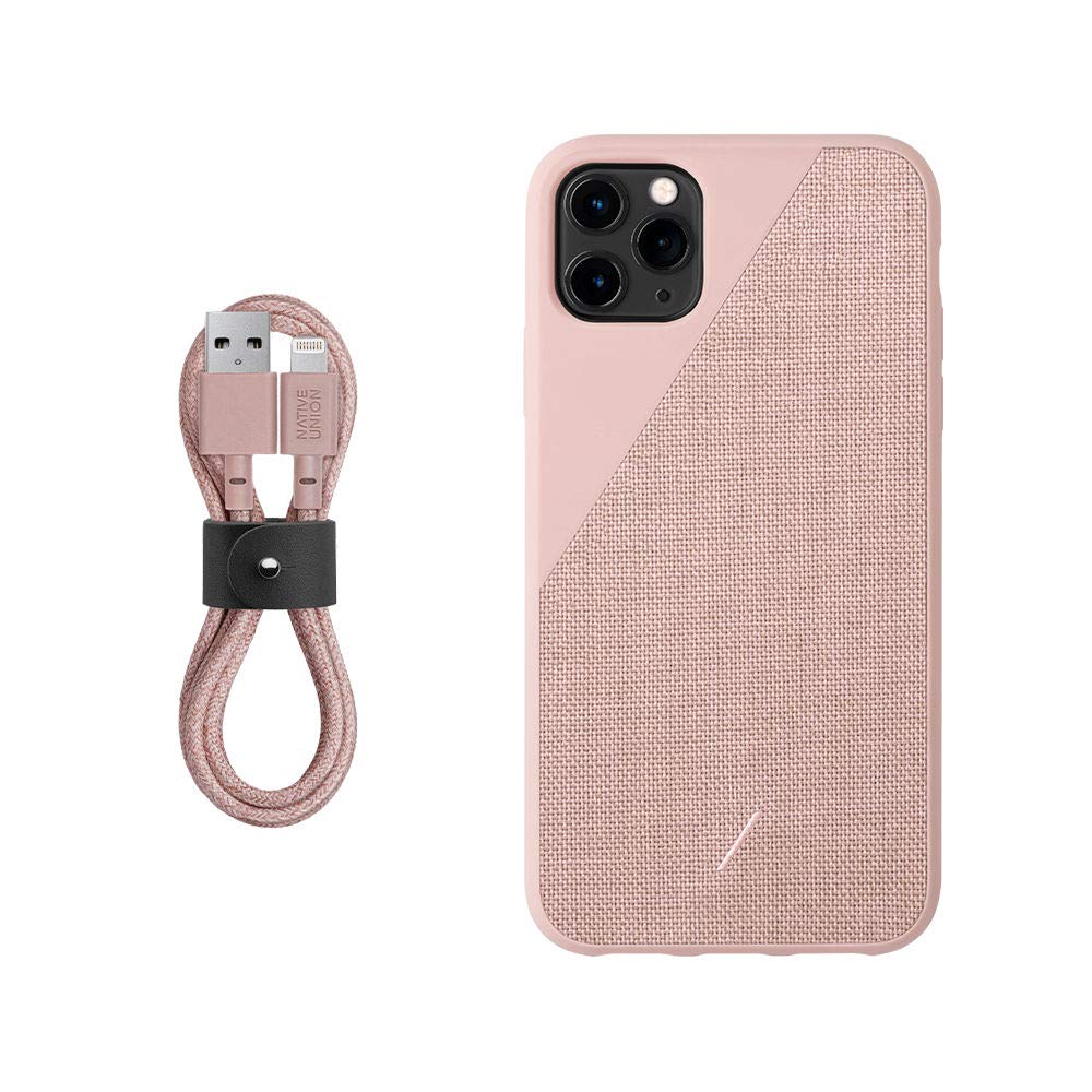 Native Union Clic Canvas Case & Belt Cable Bundle for iPhone 11 Pro Max - Rose Gold | Ultra-Strong 4ft Reinforced Lightning to USB Charging Cable | Perfect for Travel, Work & Everyday Protection