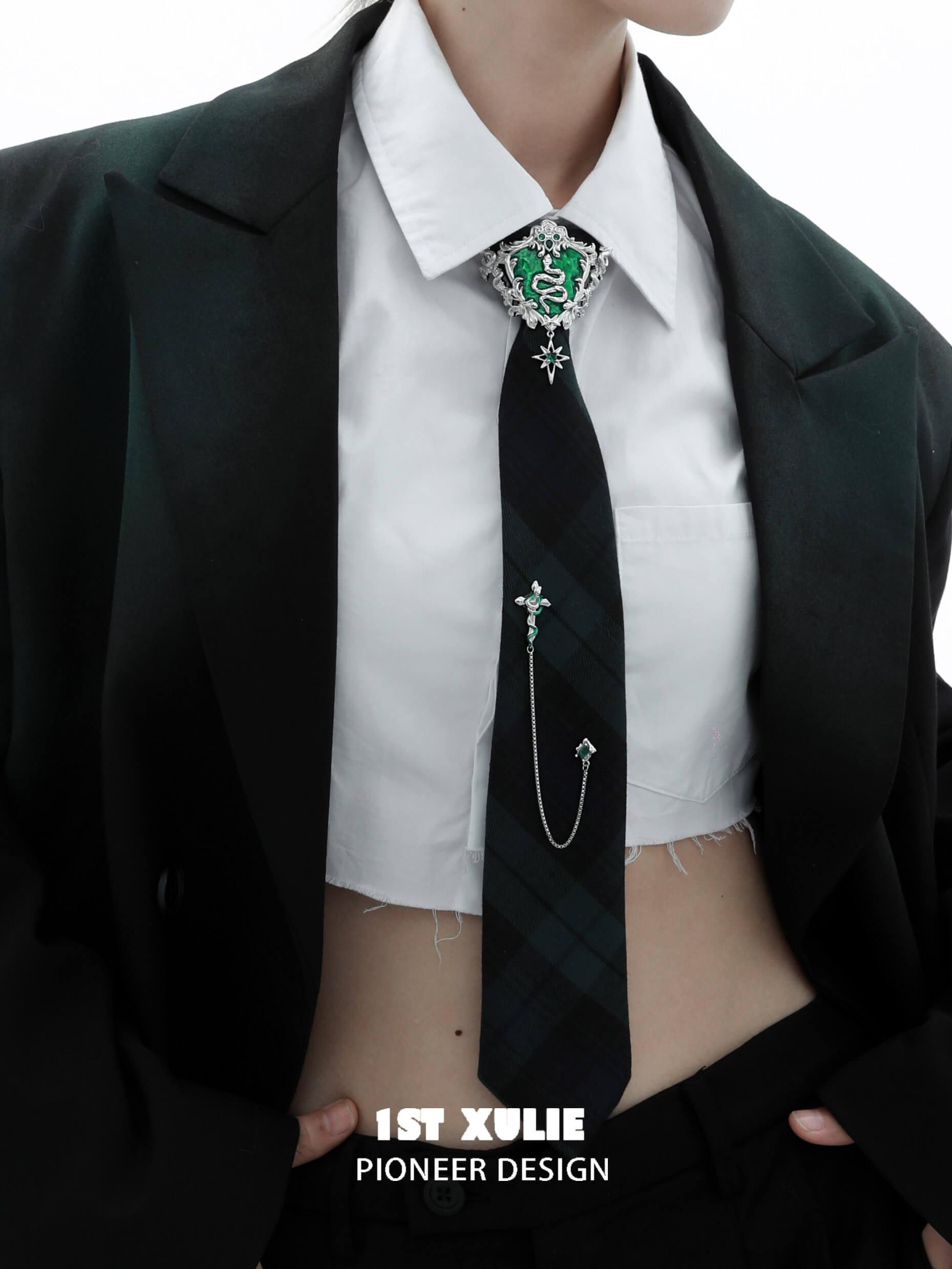 Slytherin House 18K Gold Plated Necktie - 38cm Formal Tie for Men, Office Wear, Business Attire, Gift for Harry Potter Fans