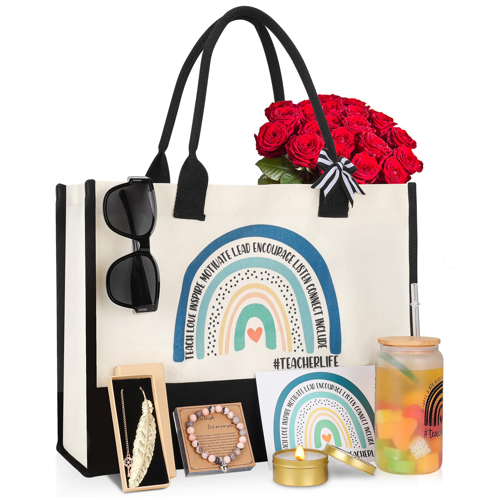 **Valentine's Day Gifts for Teachers - Teacher Appreciation Thank You Tote Bag & Cup Set - Unique Retirement Birthday Gift Basket for Educators - Perfect for Classroom, School Events & Special Occasions**