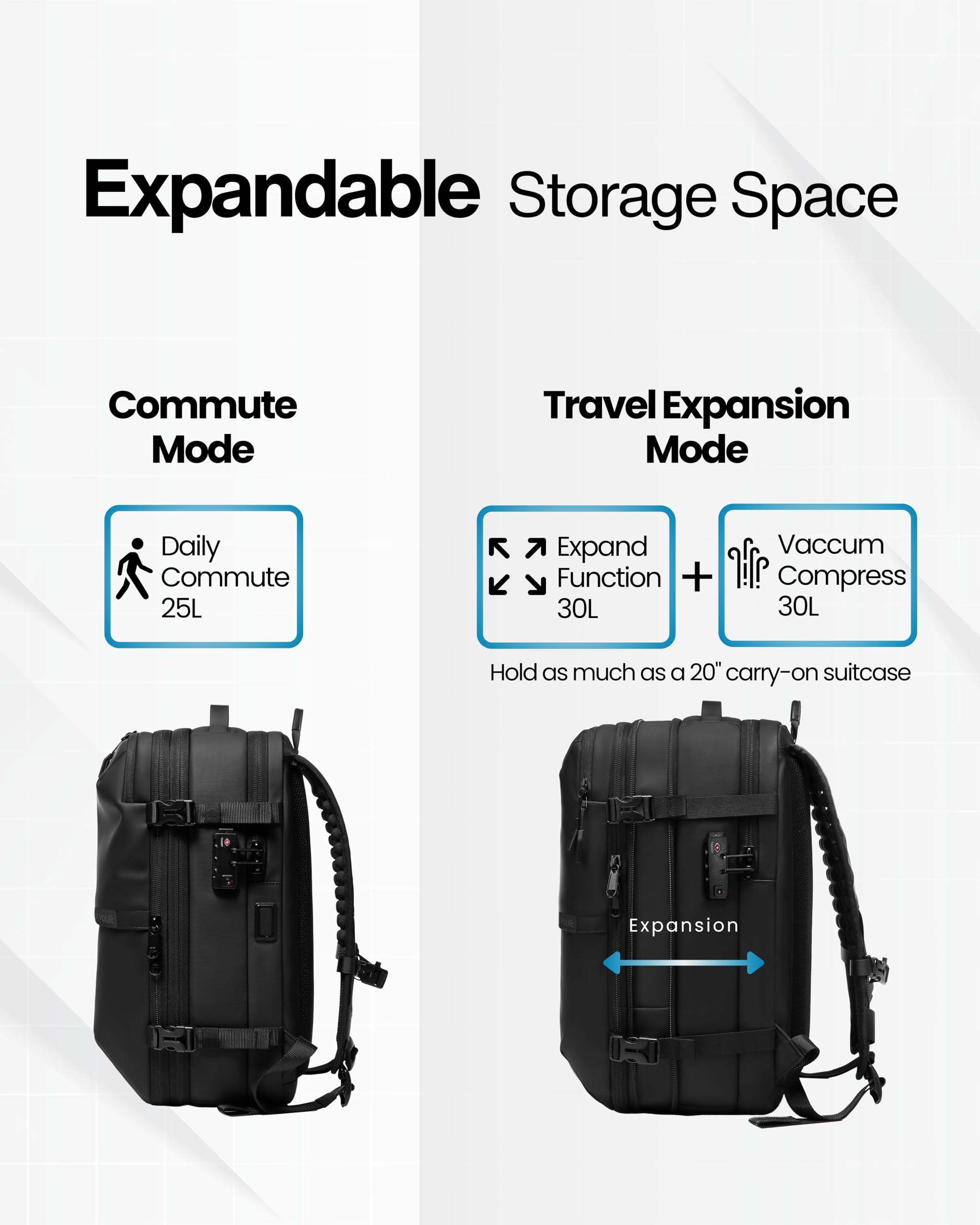 AirVault Airback Vacuum Seal Compression Travel Backpack with Electric Pump & USB Charging Port - Expandable 60L Carry-On for 19