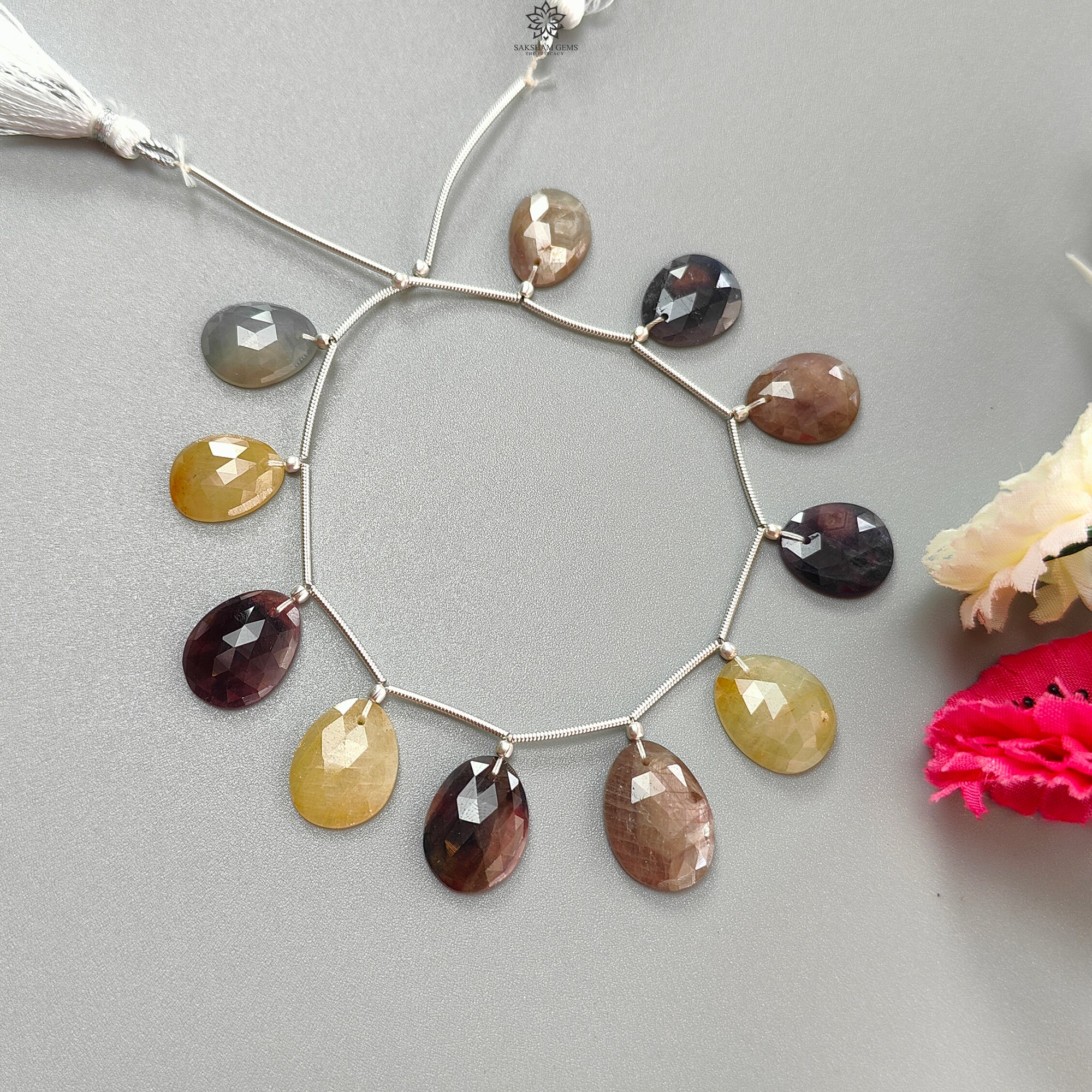Natural Untreated Multi Sapphire Faceted Loose Beads - 85.00cts Rose Cut Egg Shape (15x12mm & 18x13mm) with 925 Silver | Jewelry Making, DIY Crafts, Beading Projects