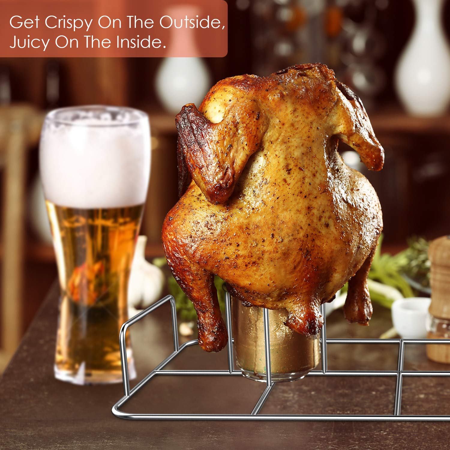 Stainless Steel Double Beercan Chicken Rack with Silicone Oil Brush - Twin Chicken Stand for Smoker & Grill - Cook 2 Chickens Simultaneously - Perfect for BBQ Parties & Outdoor Cooking