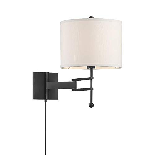 Crystorama Marshall 1-Light Matte Black Wall Sconce - Modern Task Lighting for Bedroom, Hallway & Office Decor