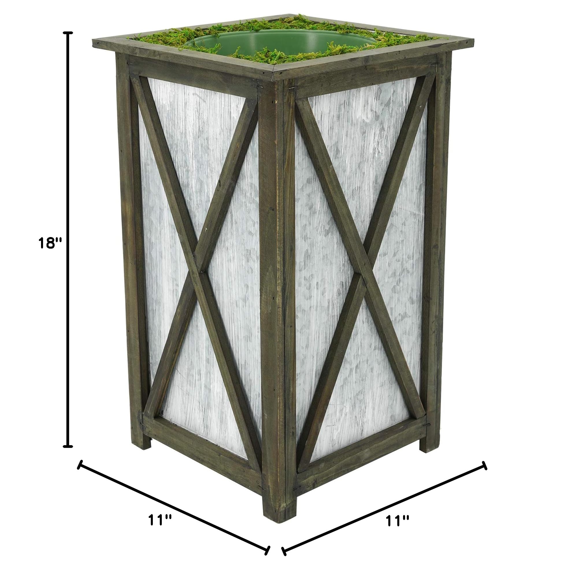 Large Tall Crisscross Wood and Metal Planter Pot-in-a-Pot (Black) - House of Silk Flowers - Perfect for Indoor/Outdoor Home Decor, Office Plants, and Garden Arrangements