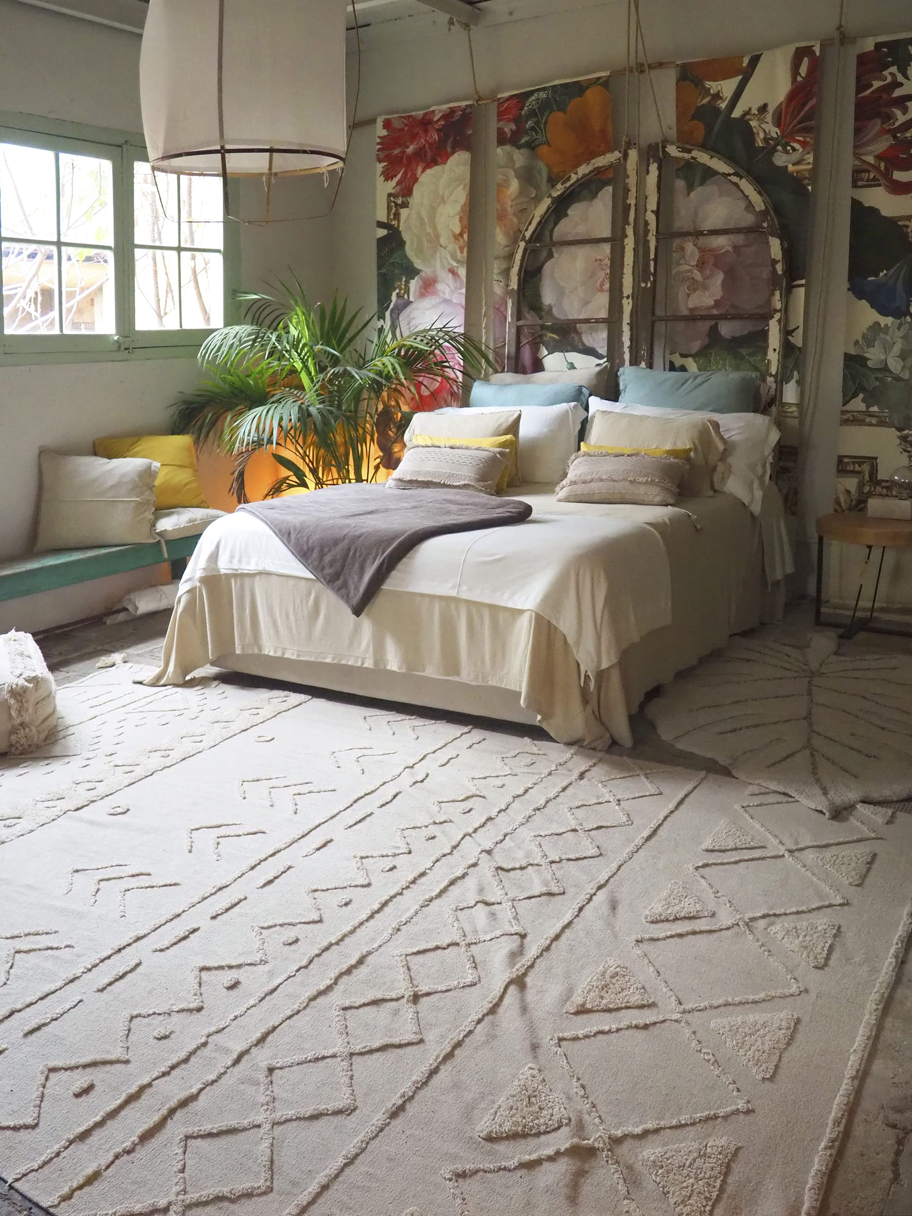 Lorena Canals USA Washable Rug - Monstera Leaf Design, Natural Cotton, Non-Slip, Machine Washable - Perfect for Living Room, Bedroom, Nursery & Home Decor