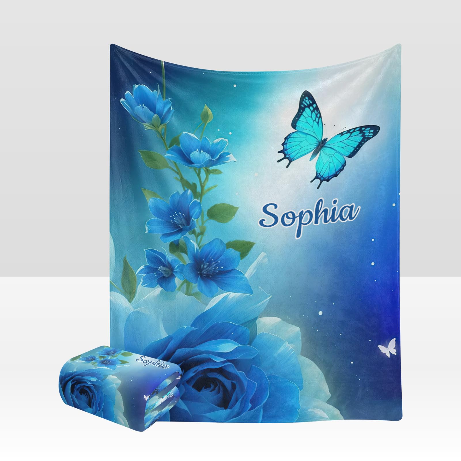 Personalized Name Blue Butterfly Fleece Blanket - Soft 50x60 Inch Throw for Sofa, Couch & Bed - Perfect Birthday & Wedding Gift - Cozy Home Decor for Living Room, Nursery & Guest Room