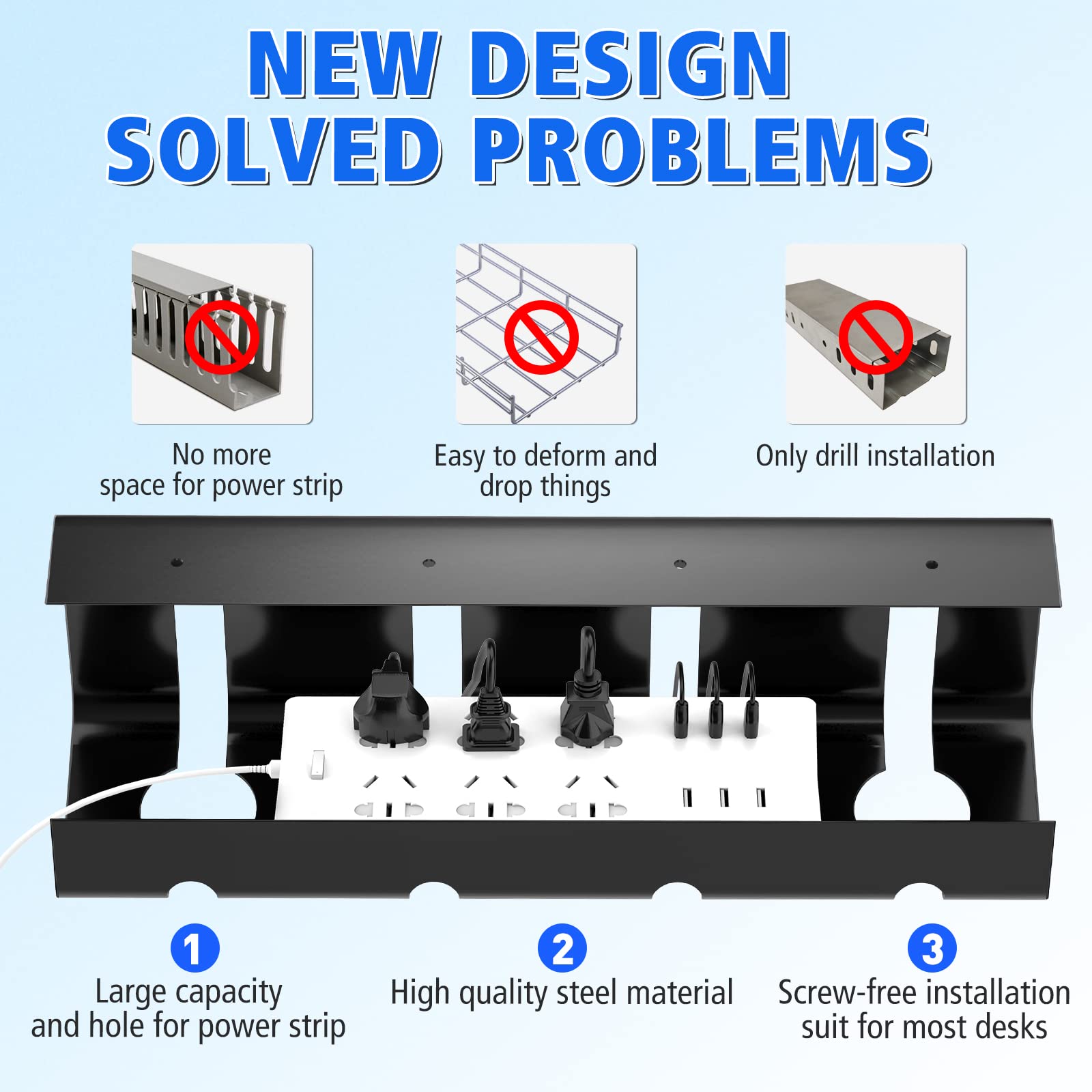 Under Desk Cable Management Tray - No Drill 15.7