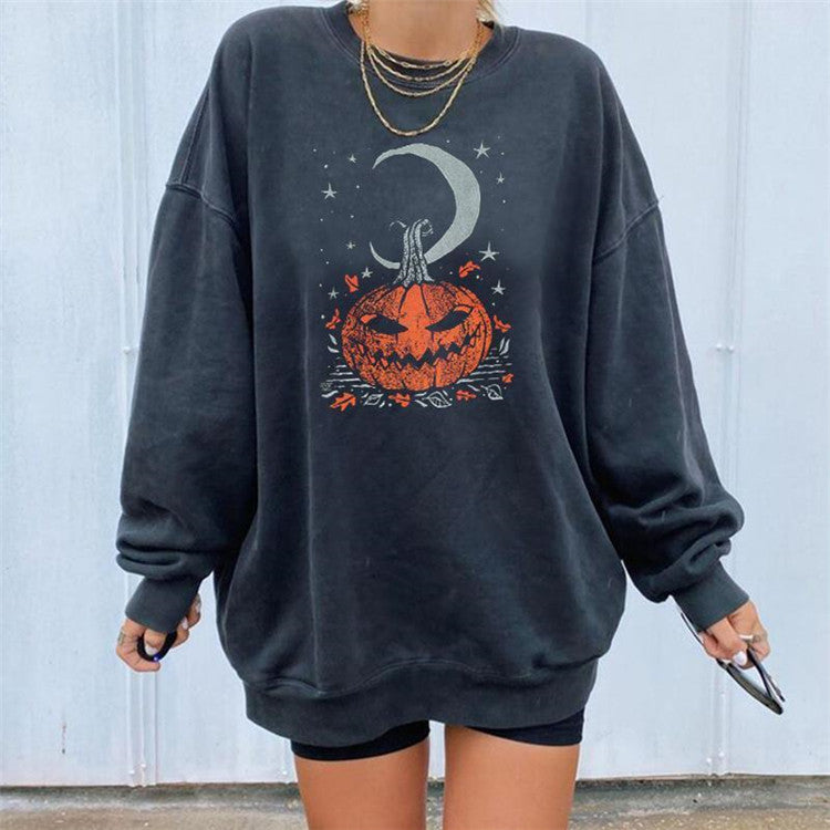 Halloween Pumpkin Print Sweatshirt - Cozy Fall Pullover for Women & Men - Perfect for Halloween Parties & Autumn Outfits