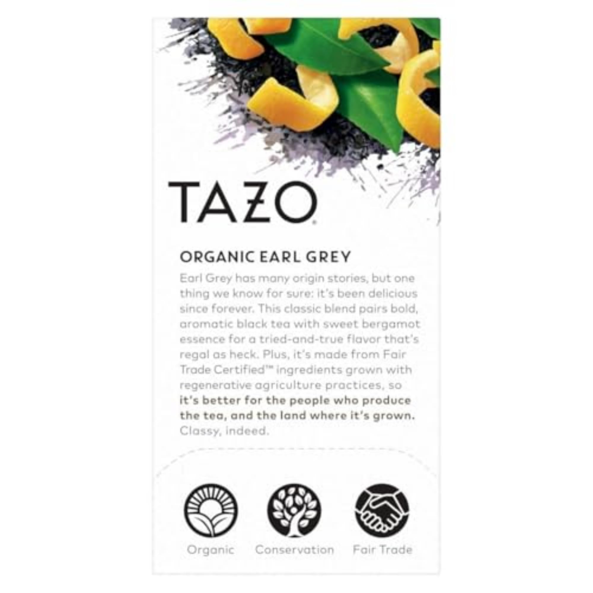 TAZO Organic Earl Grey Tea Bags | Caffeinated Black Tea | 16 Count | Perfect for Morning Boost & Afternoon Relaxation
