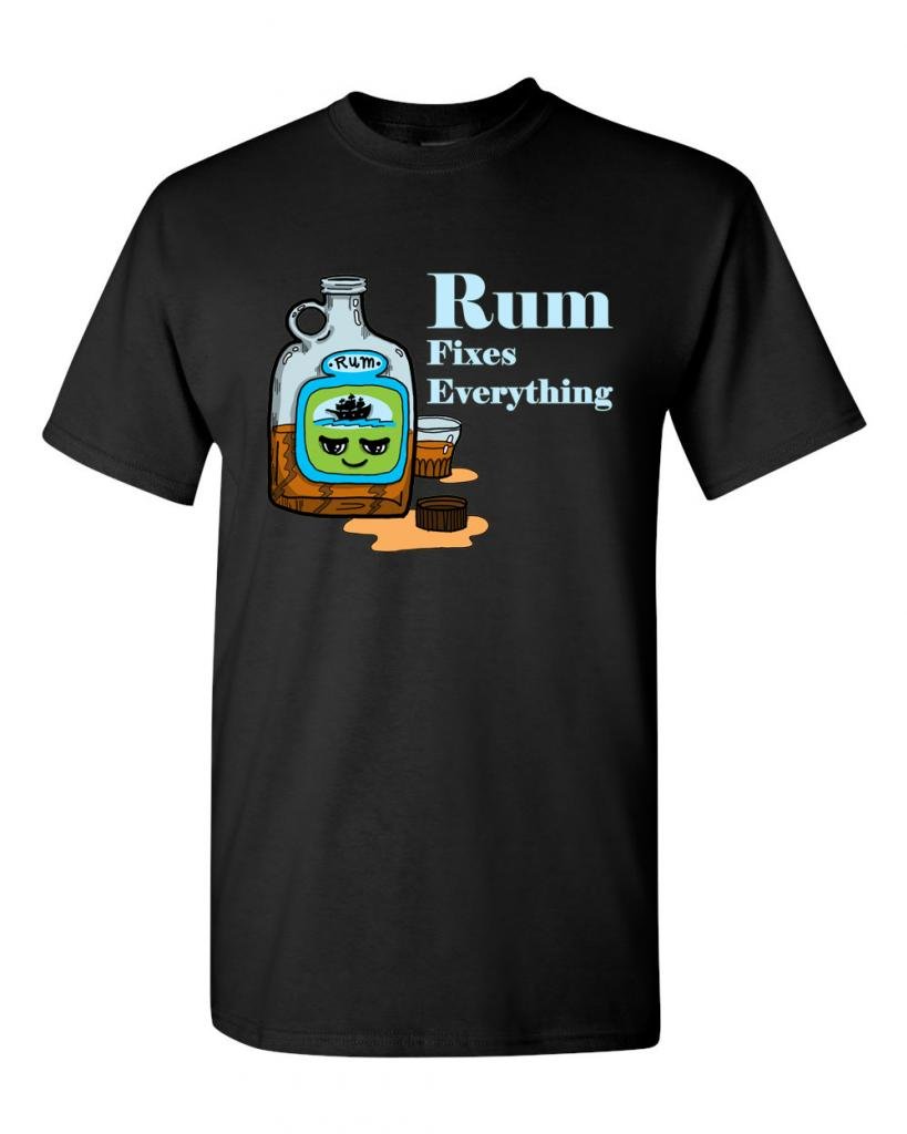 Funny Rum Fixes Everything Adult T-Shirt - Humorous Drinking Tee for Parties, Bars & Casual Wear