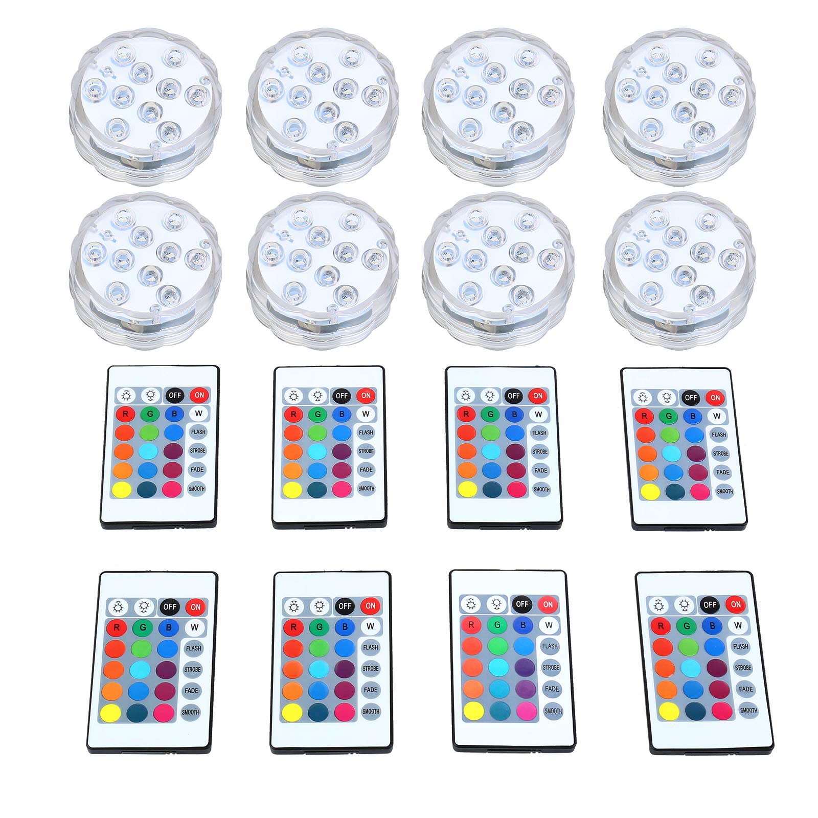 Ridgeyard 8Pcs Submersible LED Bulb Underwater Light - Remote Control Fountain & Pool Lights (8 Pack) for Swimming Pools, Ponds, Aquariums and Water Features