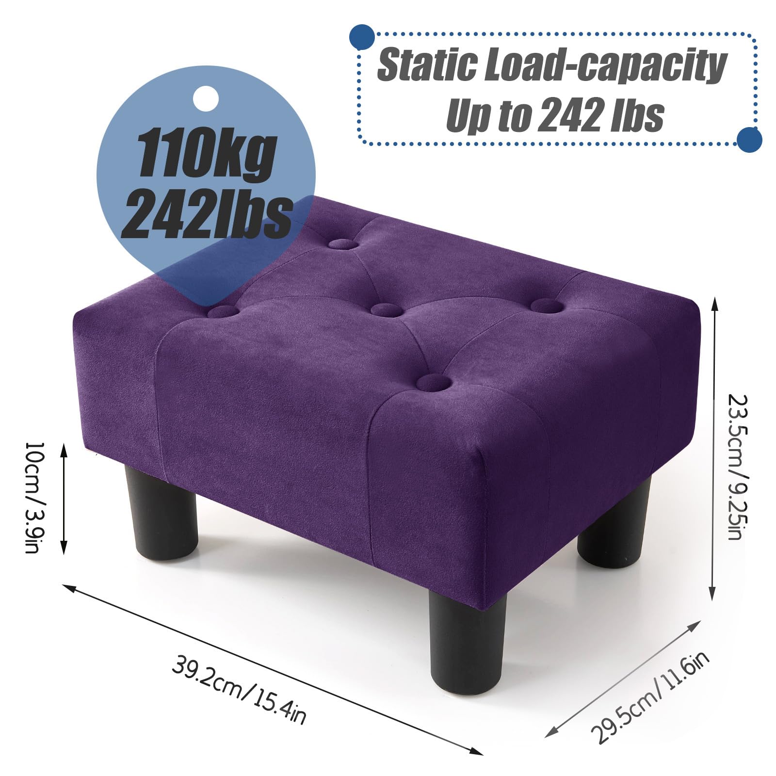 BRIAN & DANY Velvet Foot Stool with Sturdy Legs - Small Ottoman for Living Room, Bedroom & Office - Soft Purple Accent Stool for Extra Seating or Footrest