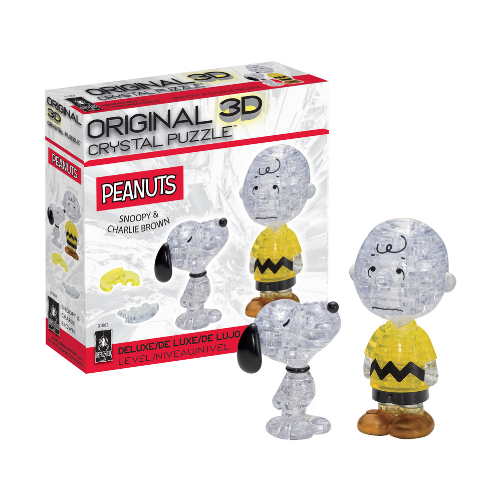 BePuzzled Peanuts Snoopy & Charlie Brown 3D Crystal Puzzle - 77 Piece Brain Teaser for Adults & Teens | Fun Collectible Gift for Family Game Night & Office Decor
