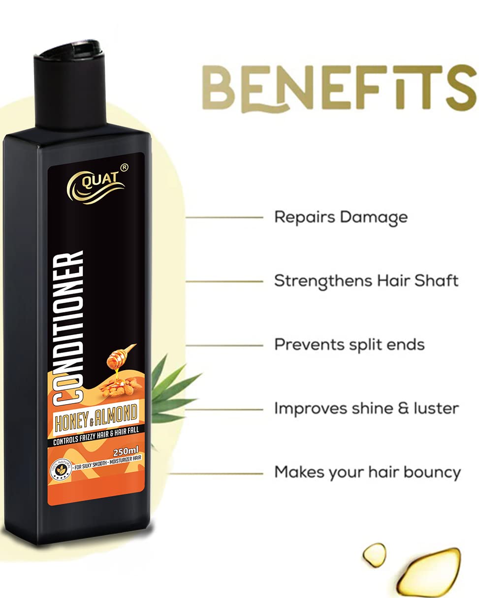 QUAT Honey Almond Conditioner - Deep Nourishing & Repairing for Long, Lifeless Hair - Adds Shine & Strength - Dream Lengths (250ml) - Perfect for Daily Hair Care & Salon-Quality Results at Home