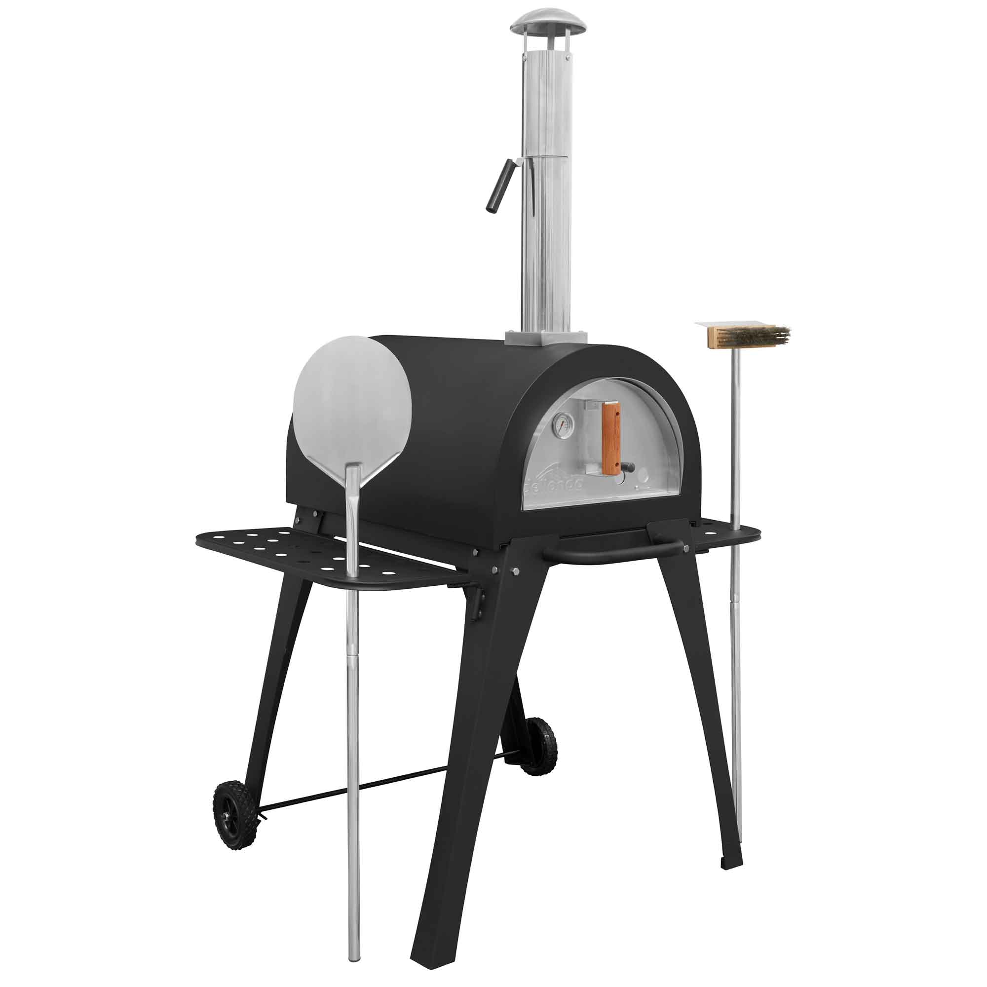 Premium Freestanding Outdoor Wood Fired Pizza Oven & Smoker with Side Shelves & Stand - Portable Backyard Cooking for Pizza, BBQ, Grilling & Smoking - Perfect for Patio, Garden & Camping DG103